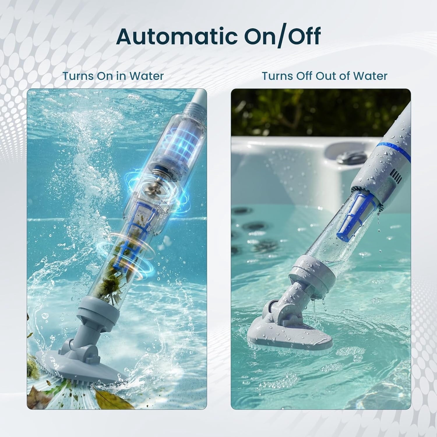 Handheld Spa Hot Tub Vacuum, Cordless Spa Vacuum Cleaner with 2 Brush Heads and Telescopic Pole, Up to 3 Hours of Runtime, Rechargeable Pool Vacuum