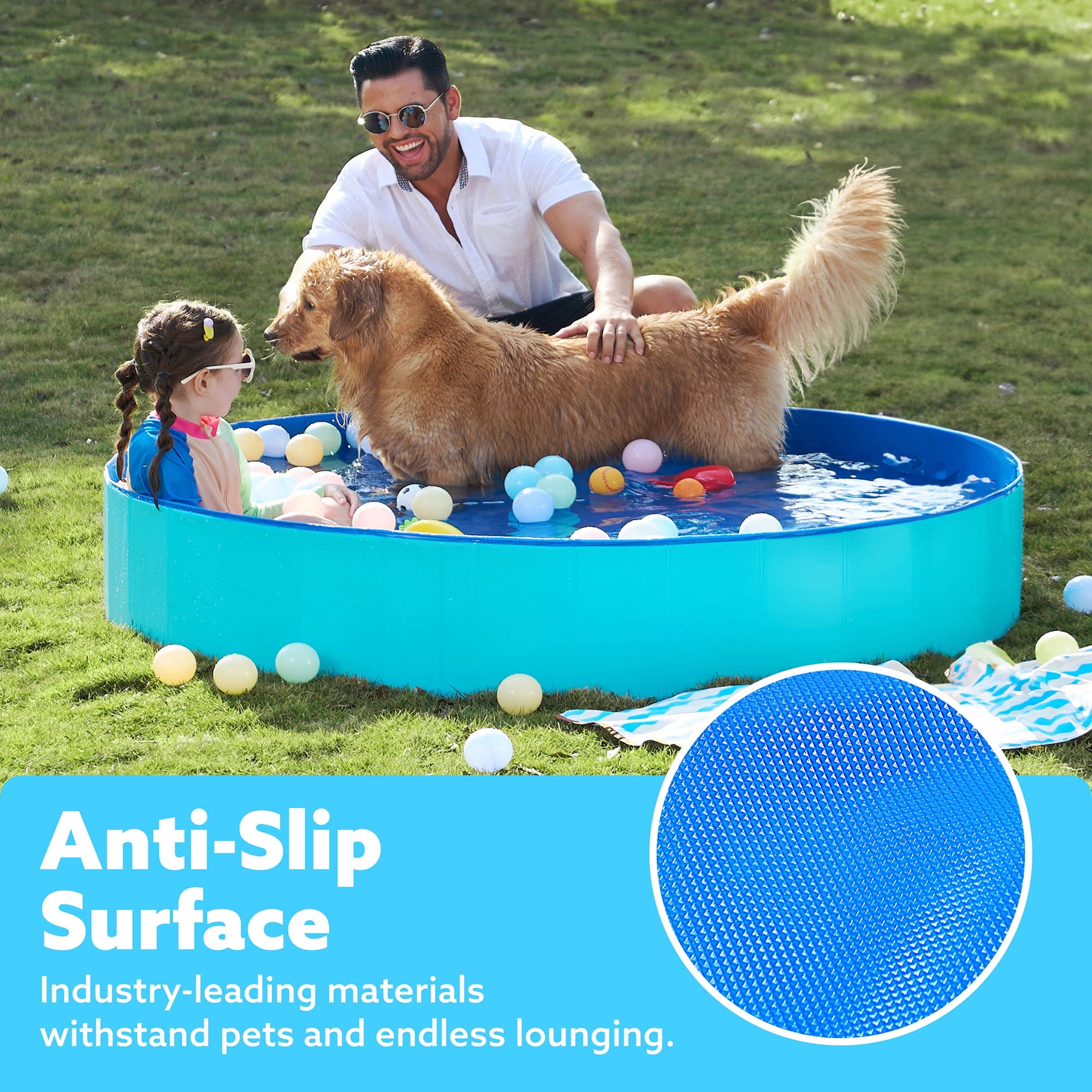 JOYFY Foldable Pool Plastic Kiddie Pool, Portable Doggie Swimming Pool for Dogs Cats and Kids(63 x 12, Blue)