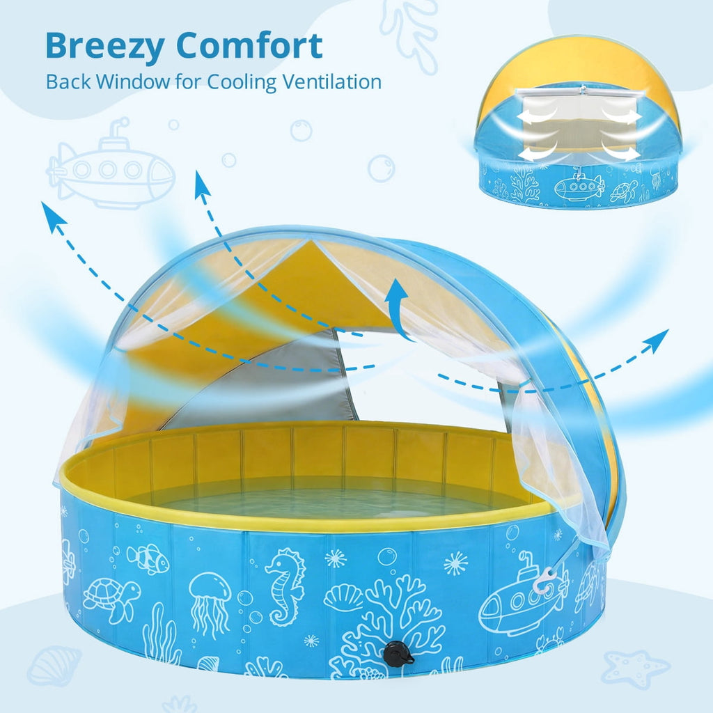 Kids Pool, Caveen Foldable Kiddie Pools for Toddler, Swimming Pool with Canopy for Backyard
