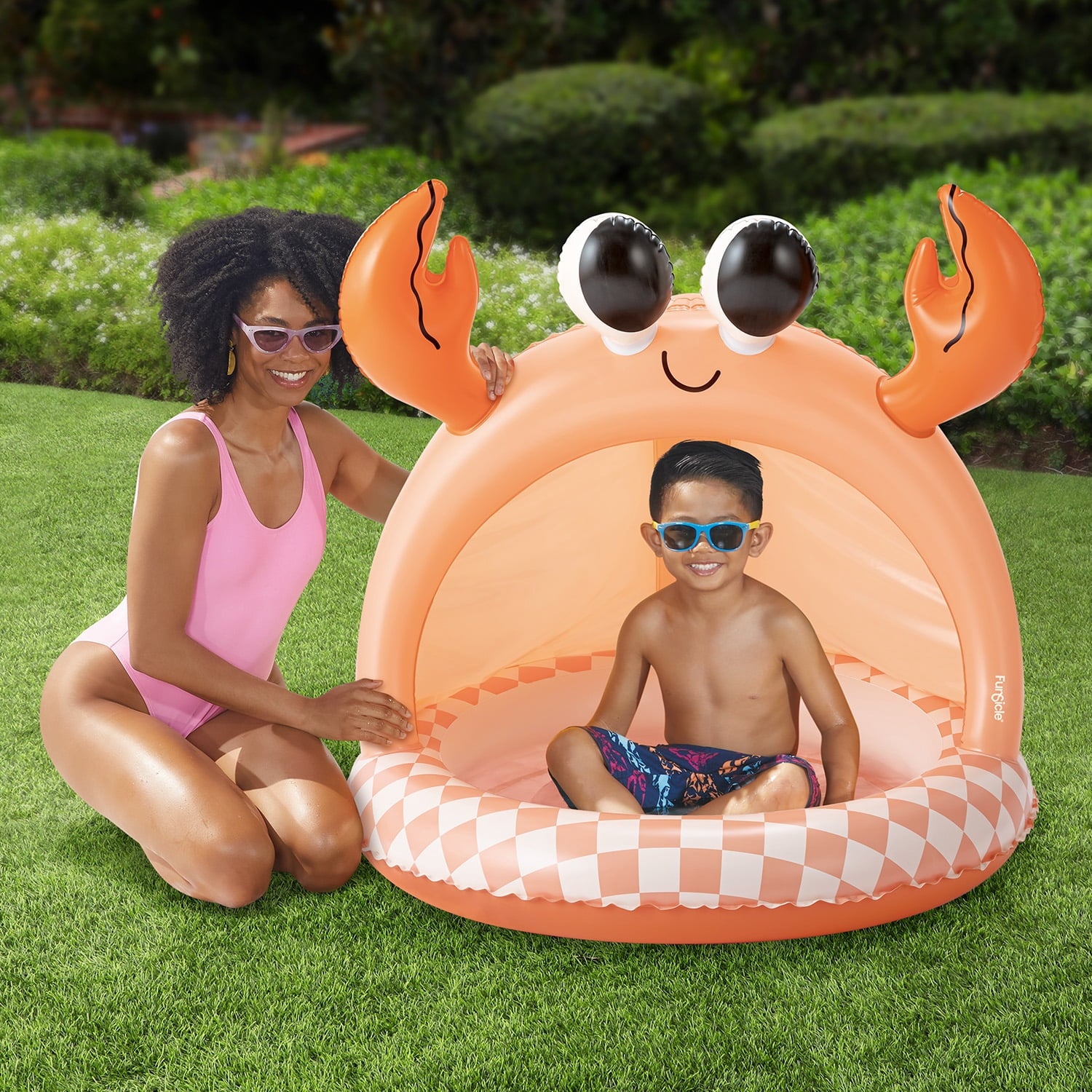 Funsicle Happy Snappy Crab Shaded Inflatable Kids Splash Pool, 40 x 40 x 38, Ages 1 to 3