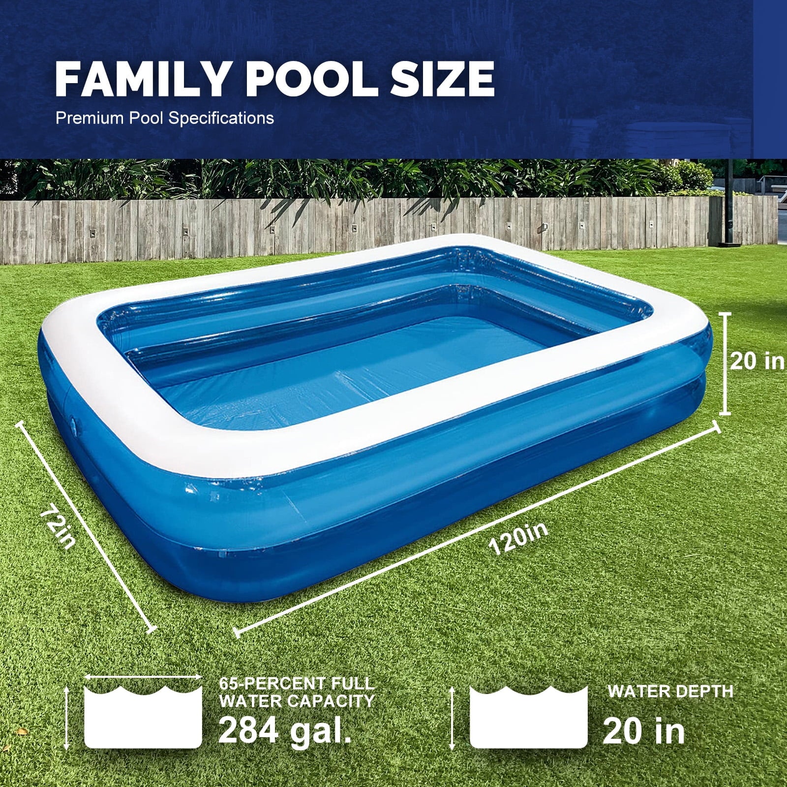 Honeydrill Inflatable Swimming Pools for Kids and Adults, 43 x 34.5 x 13 Blow Up Pool for Backyard, Blue