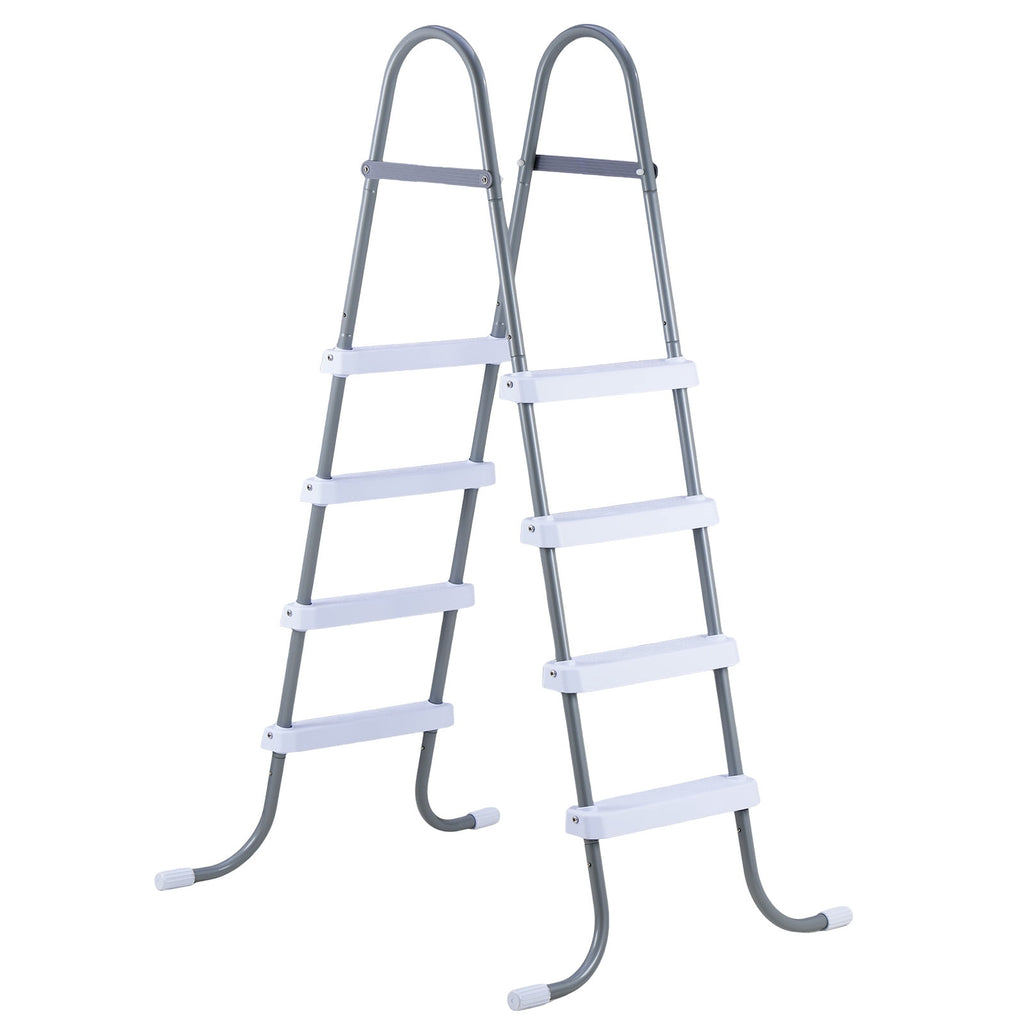 KFFKFF 4-Step Steel A-Frame Pool Ladder for Above-Ground Pools, Designed for 48-Inch Walls, 300 lbs Weight Capacity, Non-Slip Wide Steps, Easy Assembly, Gray and White
