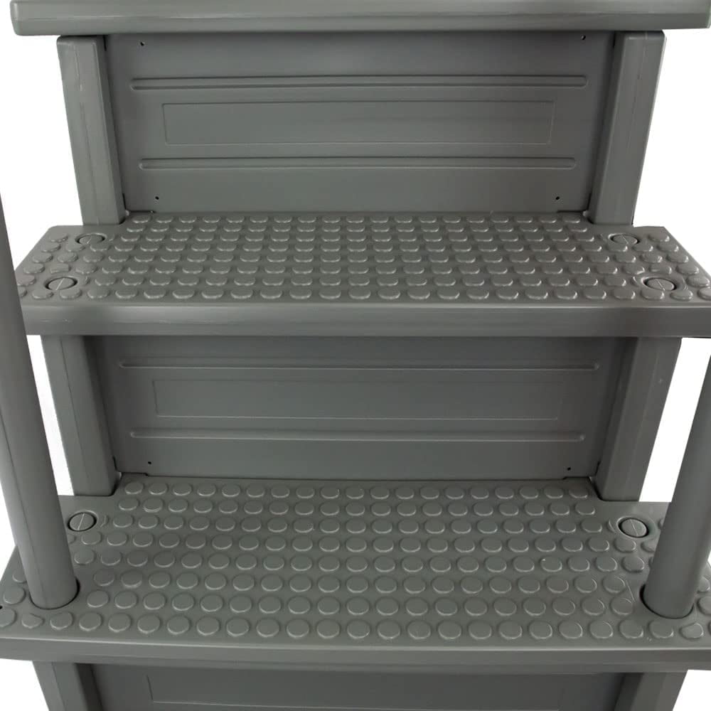 Aqua Select White Anti-Slip Pool Steps with White Steps and White Outside Flip-up Safety Ladder, 48-54H