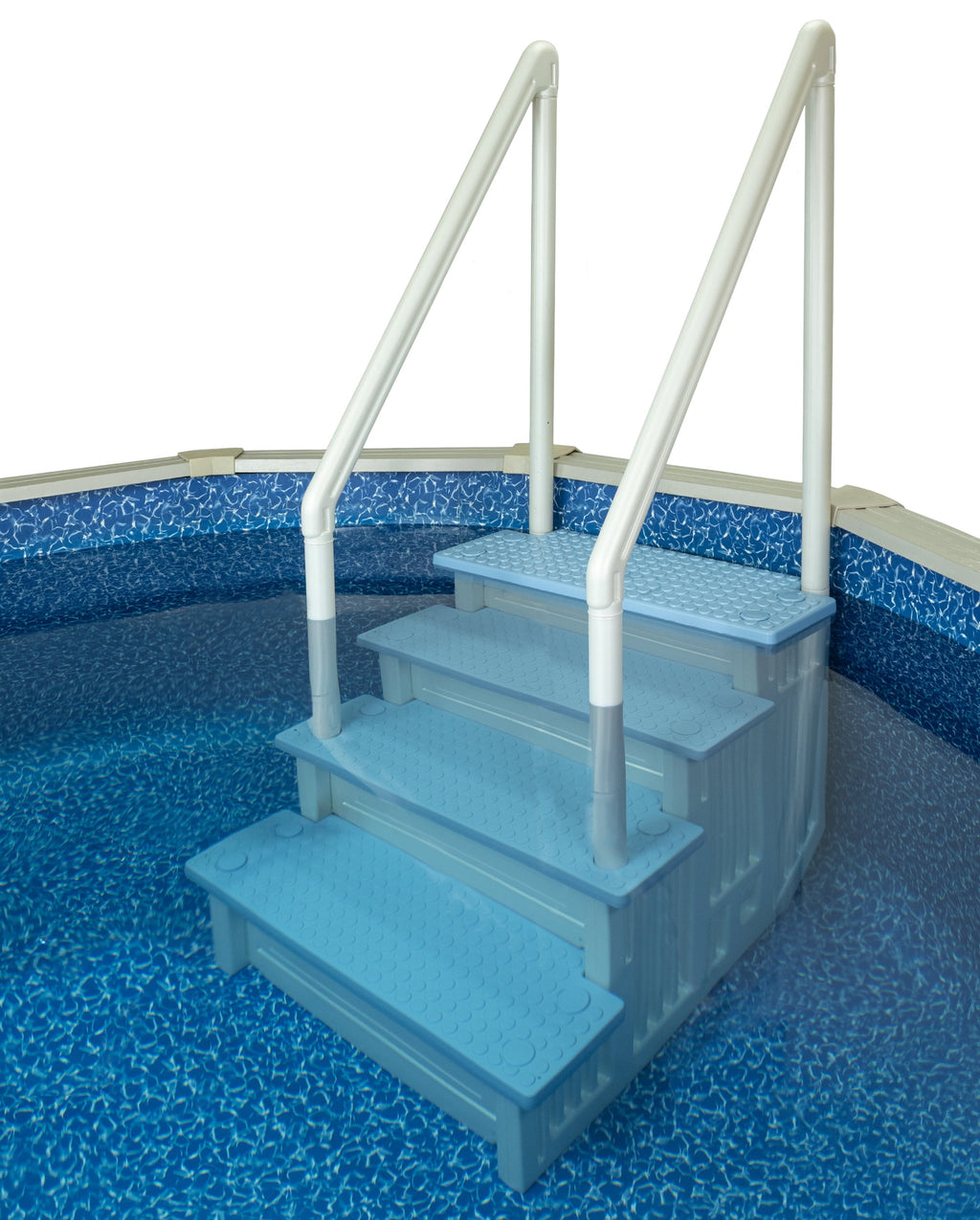 Aqua Select White Anti-Slip Pool Steps with White Steps and White Outside Flip-up Safety Ladder, 48-54H