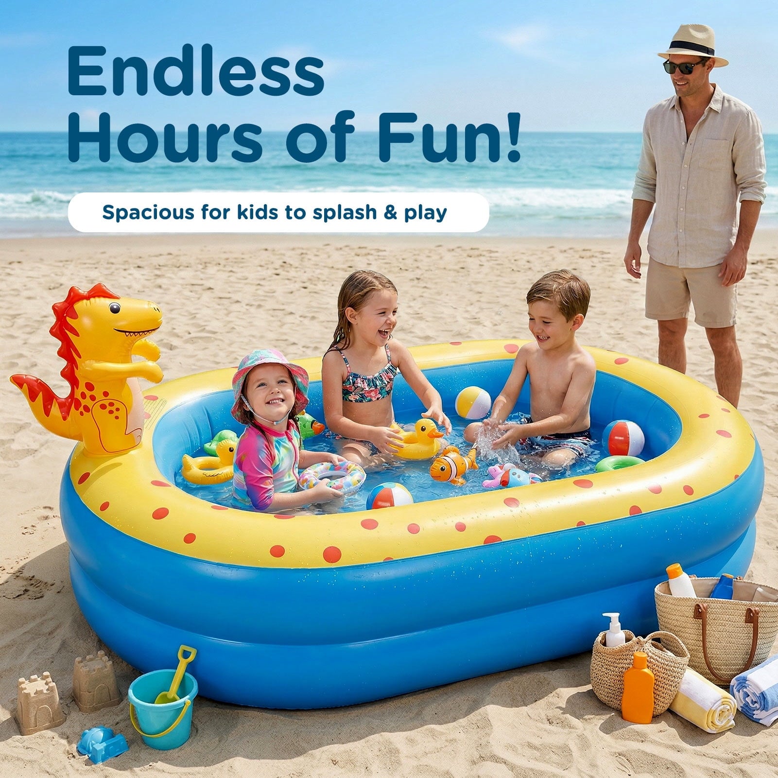 Livhil Inflatable Swimming Pool for Kids with Sprinkler, Kiddie Pools 67x41x32in Family Size Backyard Summer Water Play, Dolphin