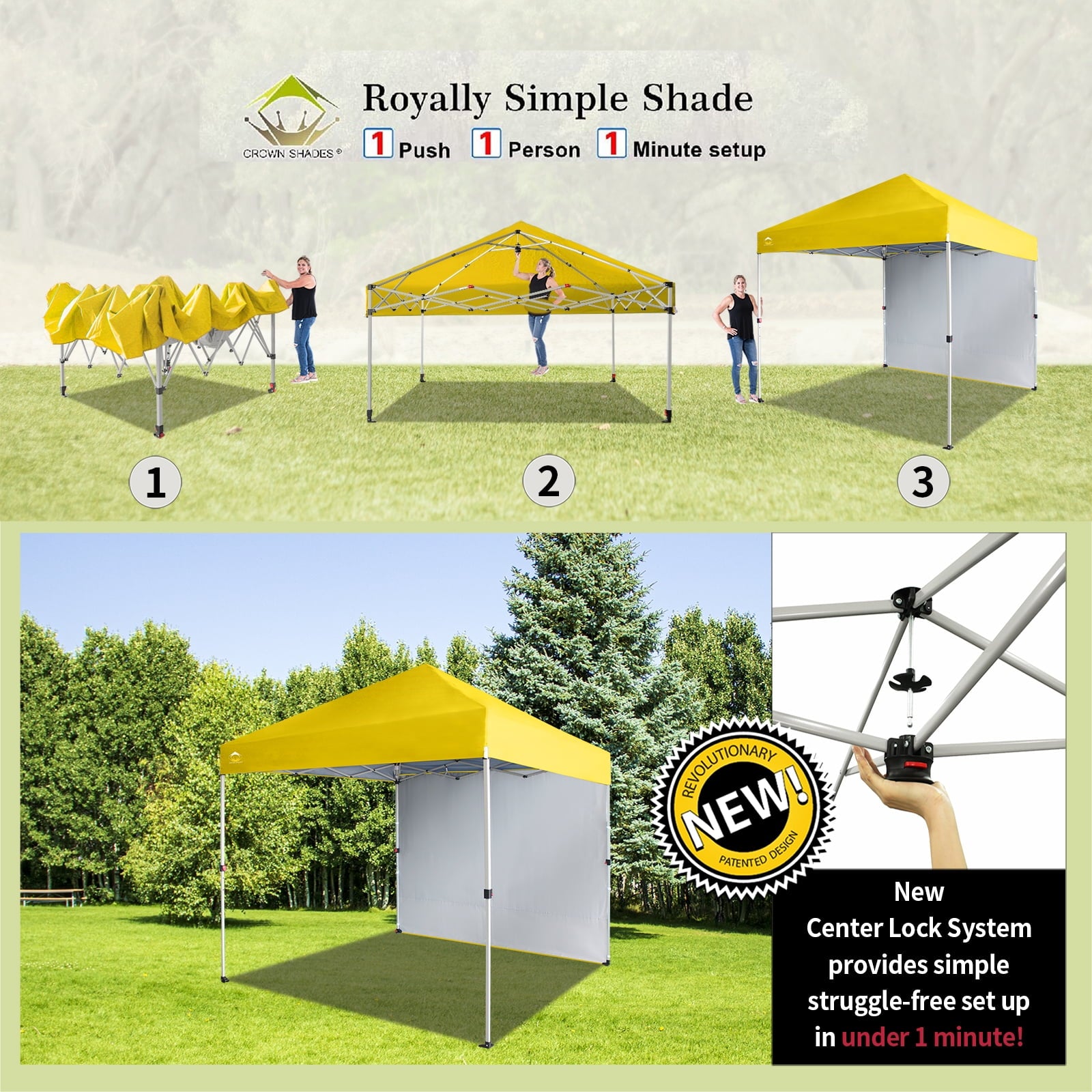 CROWN SHADES 10'x10' Instant Canopy Tent with 1 Sidewall with One Push Setup Sun Shelter for Events Parties Sky Blue
