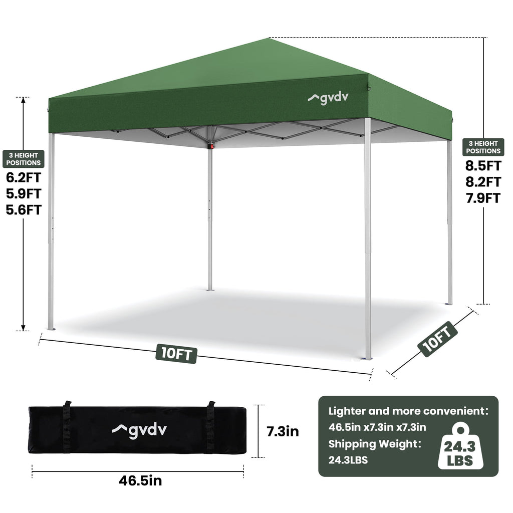 GVDV Canopy Tent, 10x10 ft Easy Pop up Outdoor Canopy Tent, Portable Straight Leg Gazebo Instant Canopy, Blue