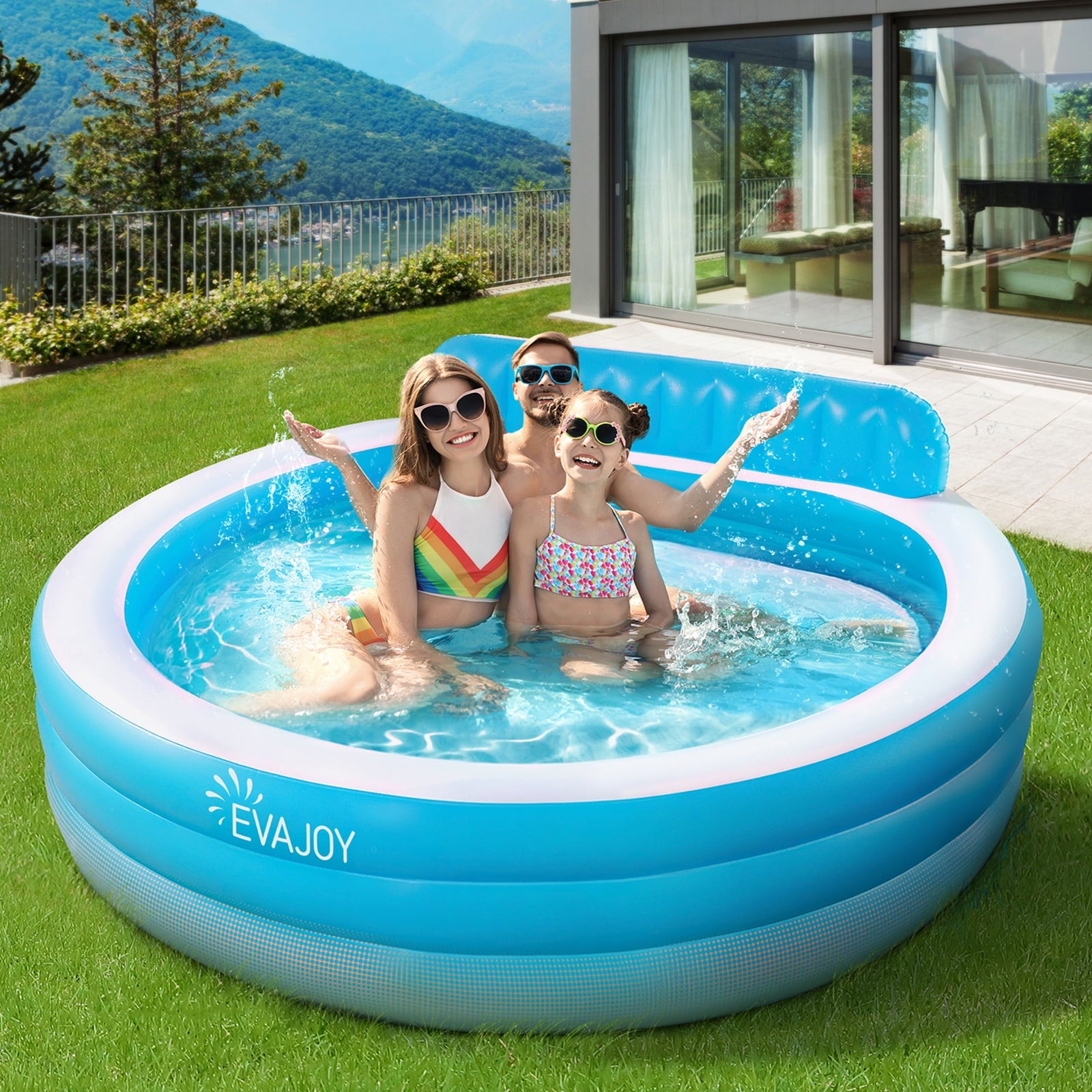 Sable Inflatable Pool, 95 x 75 x 40in Rectangular Swimming Pool for Toddlers, Kids, Family, Above Ground, Backyard, Outdoor