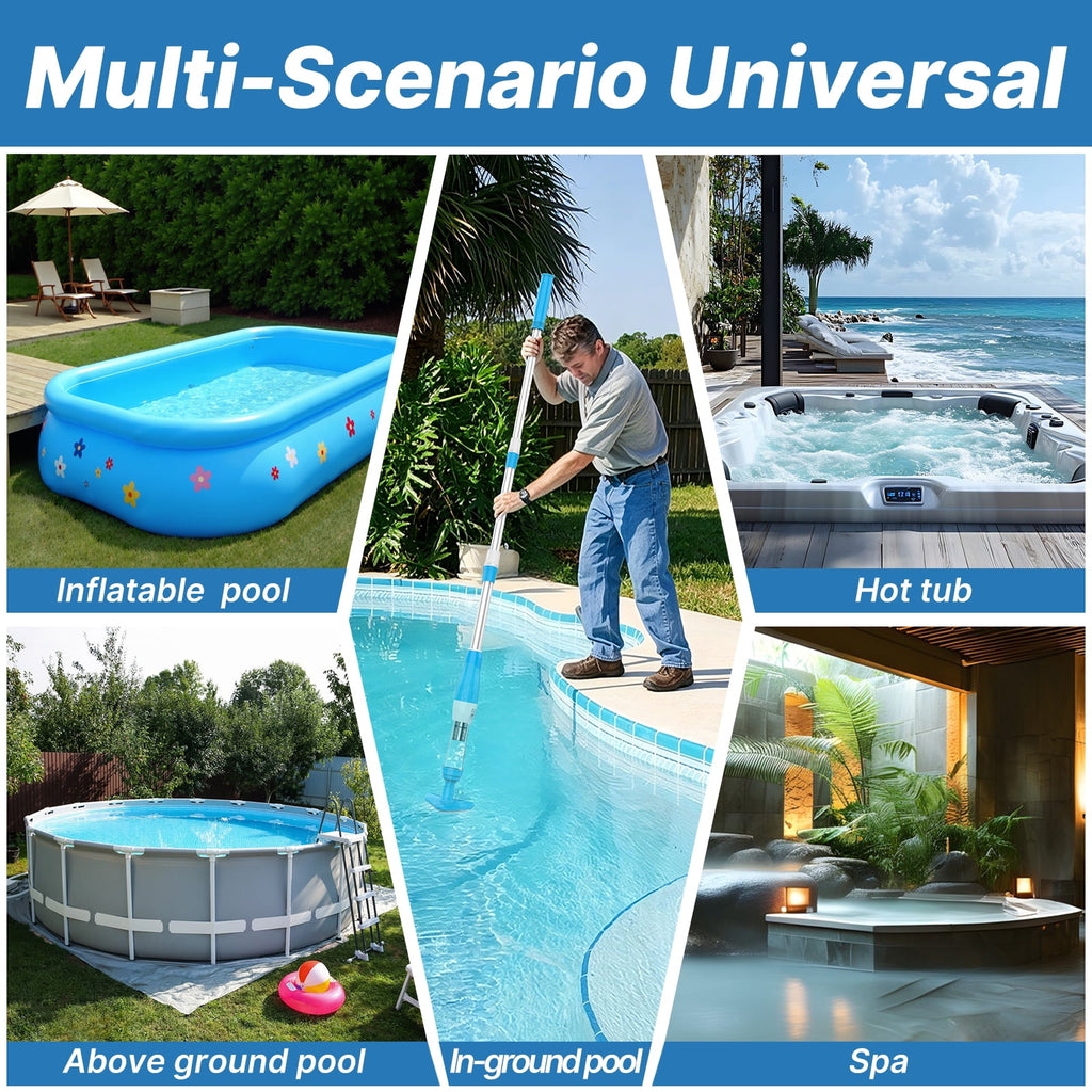 YSMJ Cordless Handheld Pool Vacuum, 90 Min Runtime Rechargeable Cleaner with Pole & Safety Detector for Small Above Ground Pools, Hot Tubs and Spas (Blue& White)