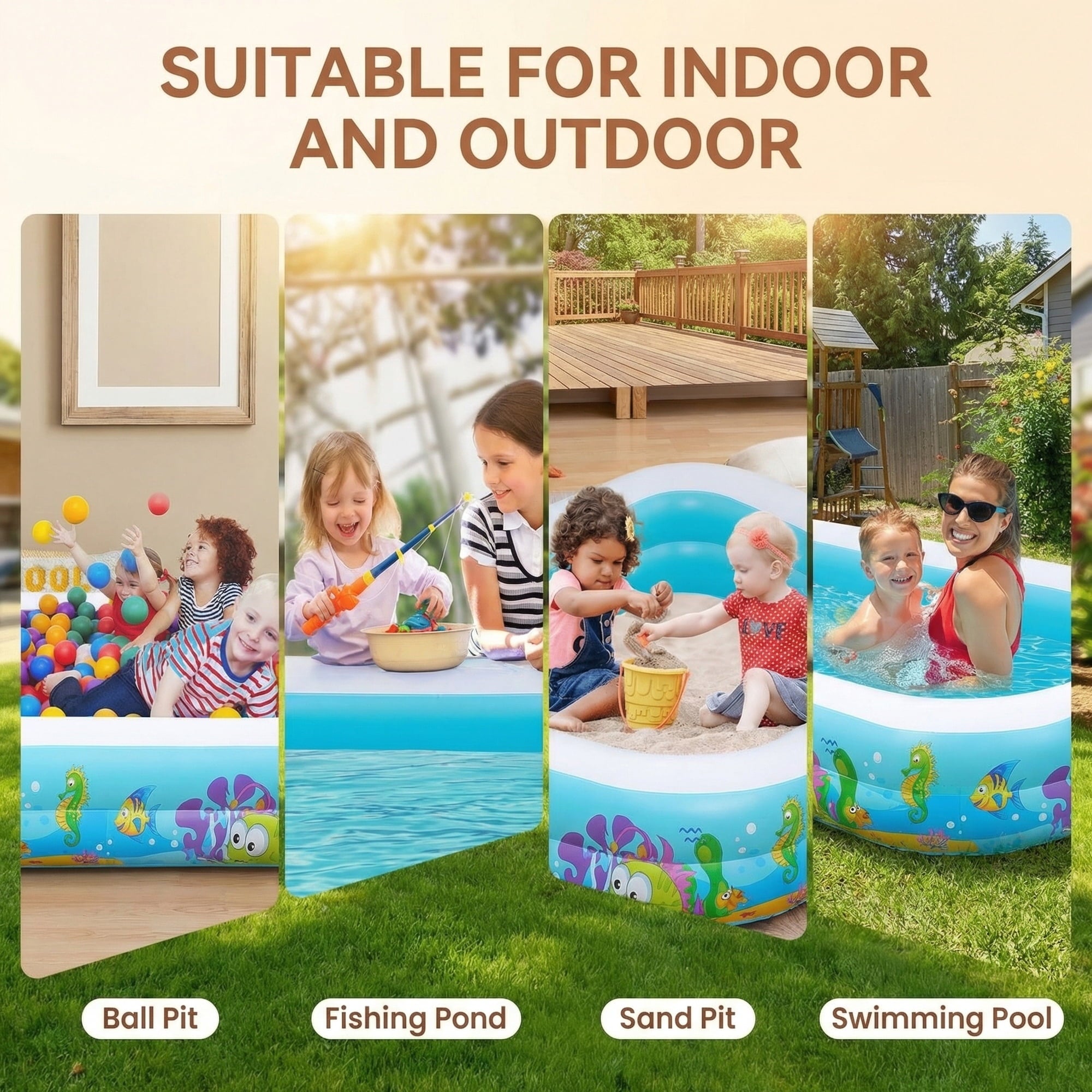 Naipo Inflatable Swimming Pool for Kids and Adults, 120x72x22 Oversized Thickened Family Swimming Pool for Toddlers, Outdoor, Garden, Backyard, Summer Water Party, Cartoon Patterns