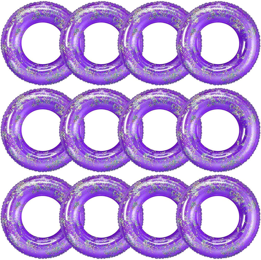 12 Pcs Summer Swim Rings with Glitter Fun Inflatable Pool Float Round Shaped Swimming Pool Tubes for Beach Party Supplies