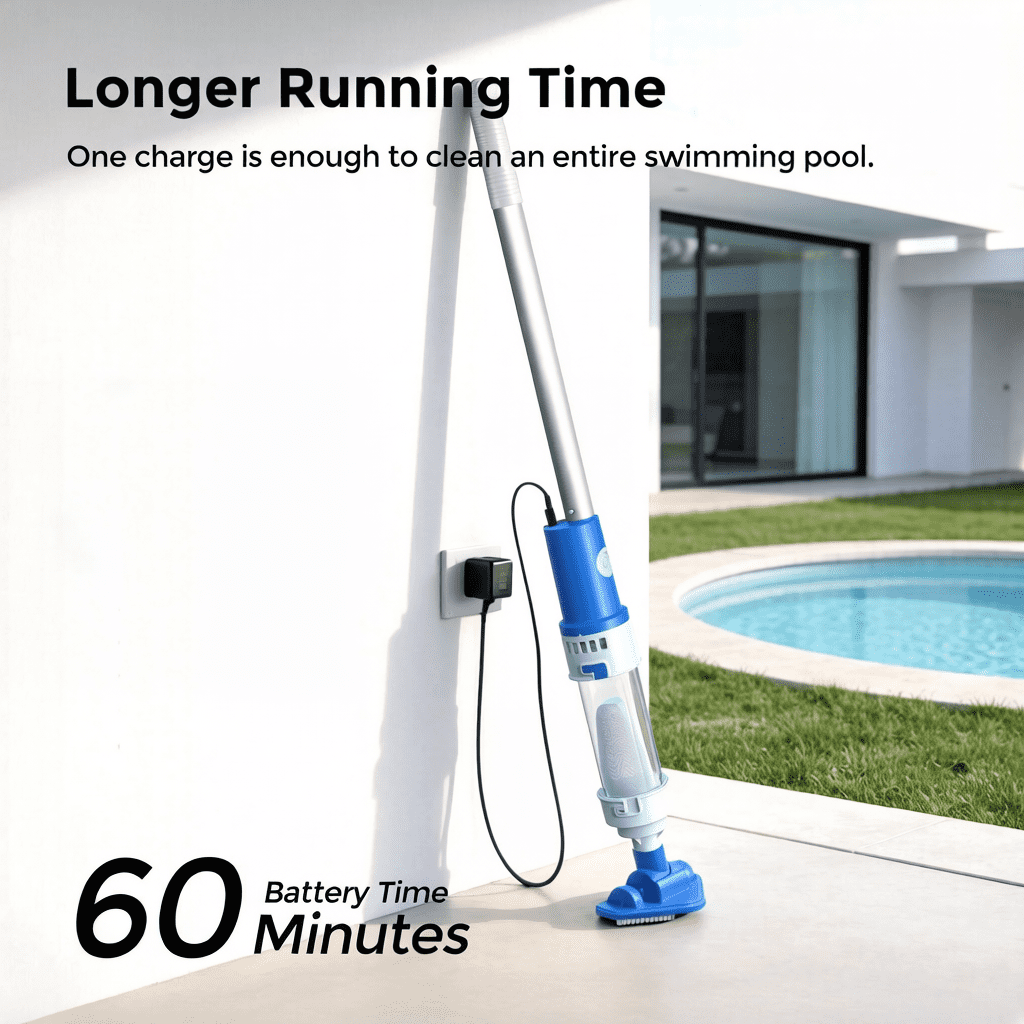 SYVIO 2-in-1 Cordless Handheld Pool Vacuum, Rechargeable Pool & Spa Cleaner with Telescopic Pole (78.8”), 60 Min Runtime, Ideal for Above Ground Pools, Hot Tubs & Small Pools