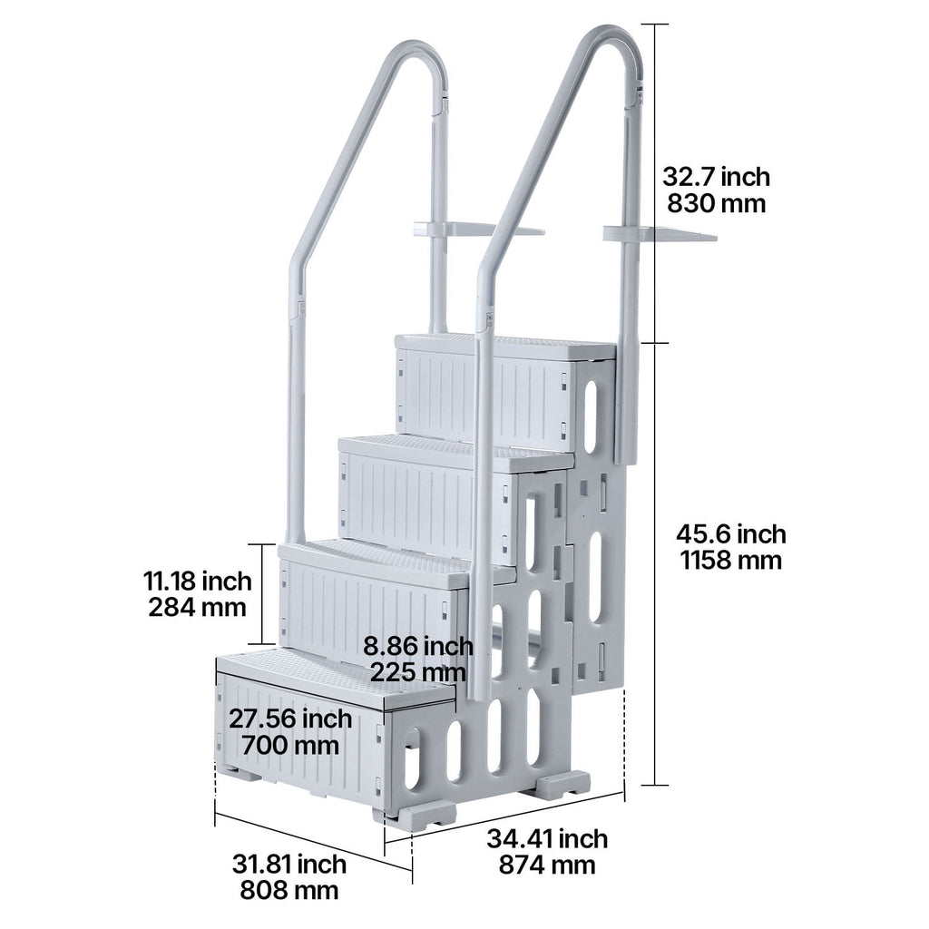 KFFKFF 4-Step Above Ground Pool Ladder, Anti-Slip Pool Steps with Dual Handrails, Supports 400 lbs, Fits 48-54 Inground & Above-Ground Pools, Creamy White
