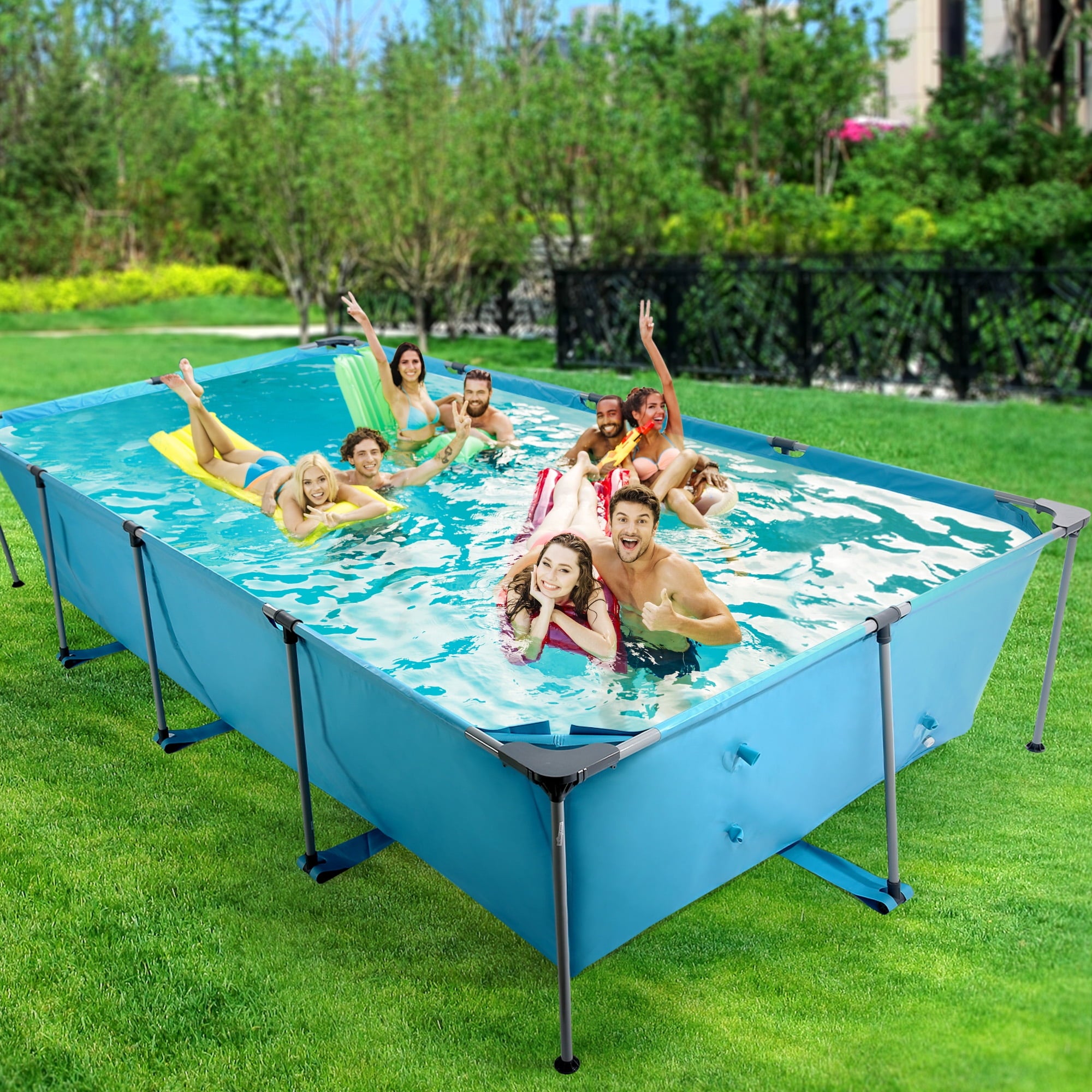 Naipo 15FT Swimming Pool Rectangular Above Ground Family Swimming Above Ground Pool Durable Summer Backyard Spacious Design for Swimming and Play