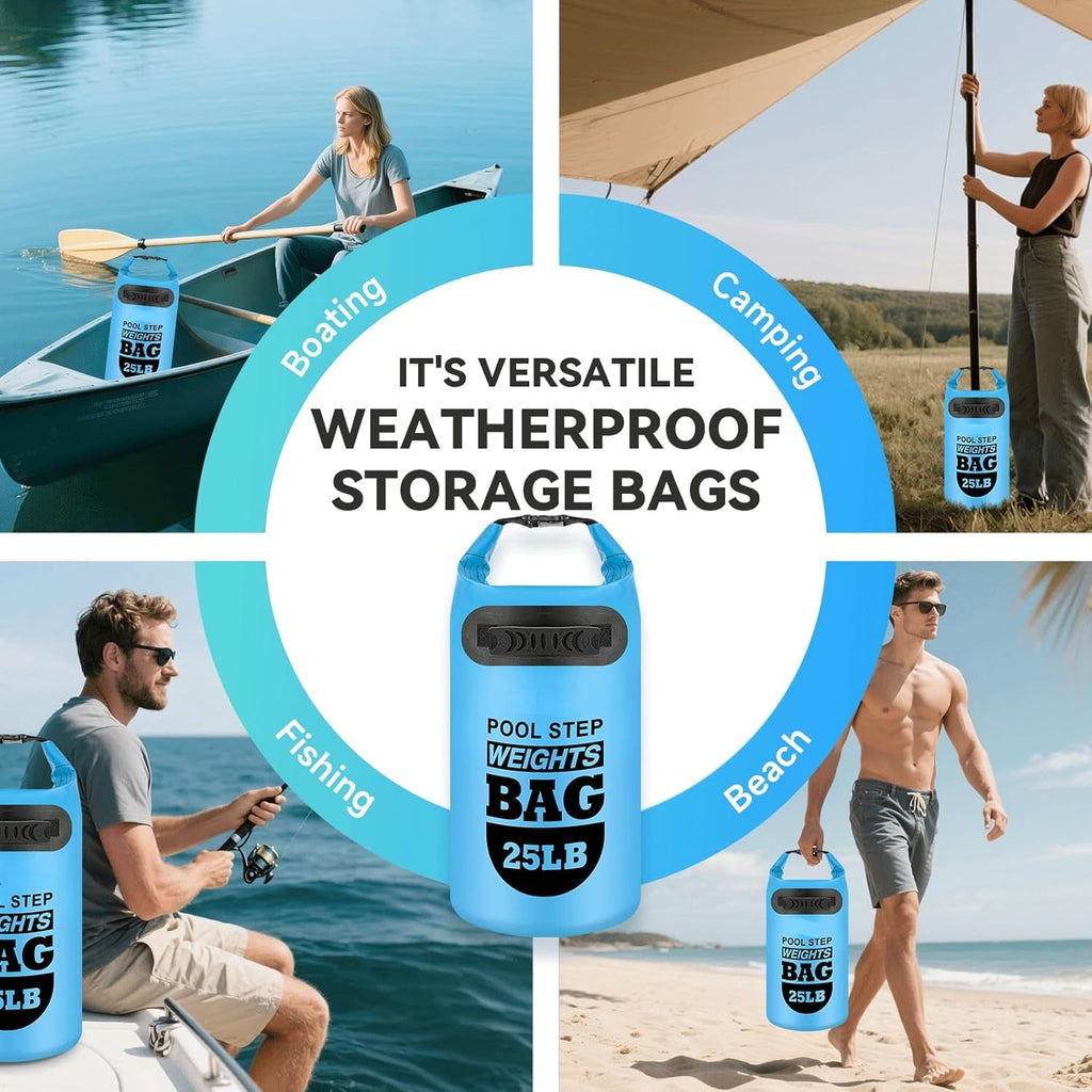 MM 2 pack 25lb Heavy Duty Pool Ladder Weights,Sand Fillable Universal Sand Bags Step Anchors,500D PVC Durable Waterproof&Foldable Sandbags for Above Ground Swimming Pools Stair,with Handle(Sky Blue)