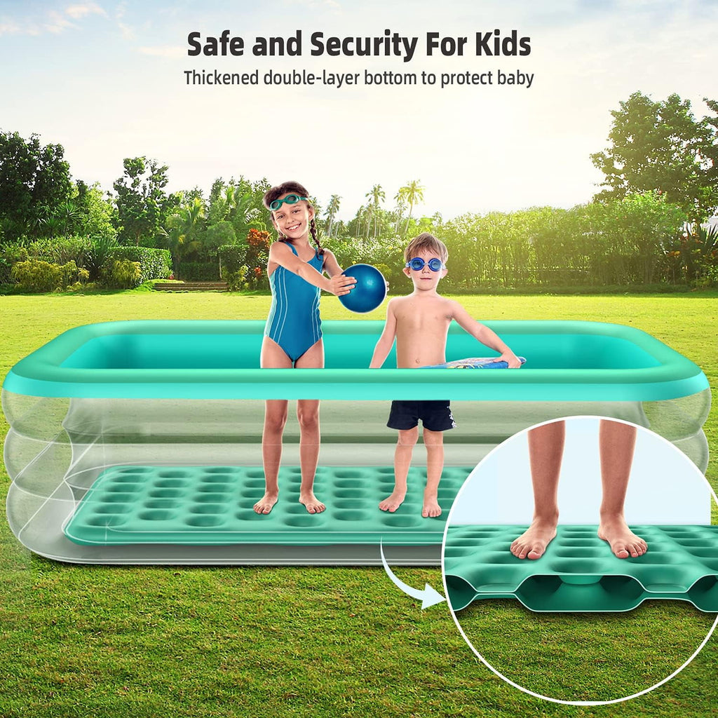 GVDV Inflatable Pool, 9.83 x 6 x 1.83 ft Family Swimming Pools for Kids, Toddlers, Infant, Adult, Rectangular, Thickened