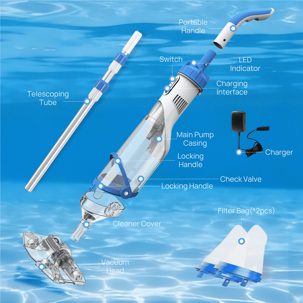 Syvio Cordless Handheld Pool Vacuum, 18.5 GPM Powerful Suction, 60-Minute Runtime, 11.4 Wide Head, for Above Ground & Inground Pools, Spas & Hot Tubs