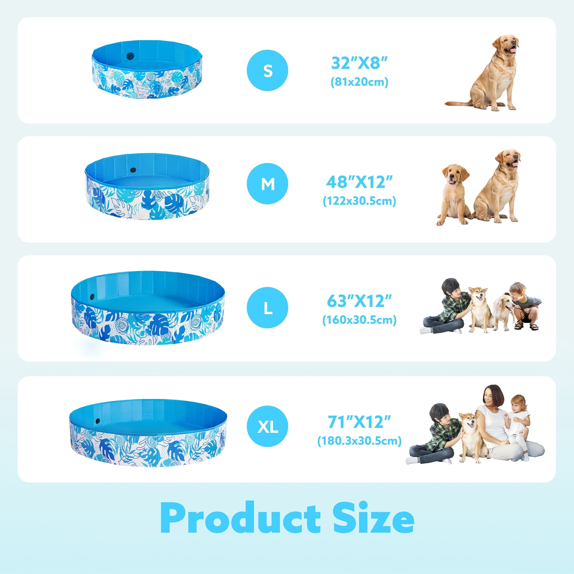 JOYFY Foldable Pool Plastic Kiddie Pool, Portable Doggie Swimming Pool for Dogs Cats and Kids(63 x 12, Blue)