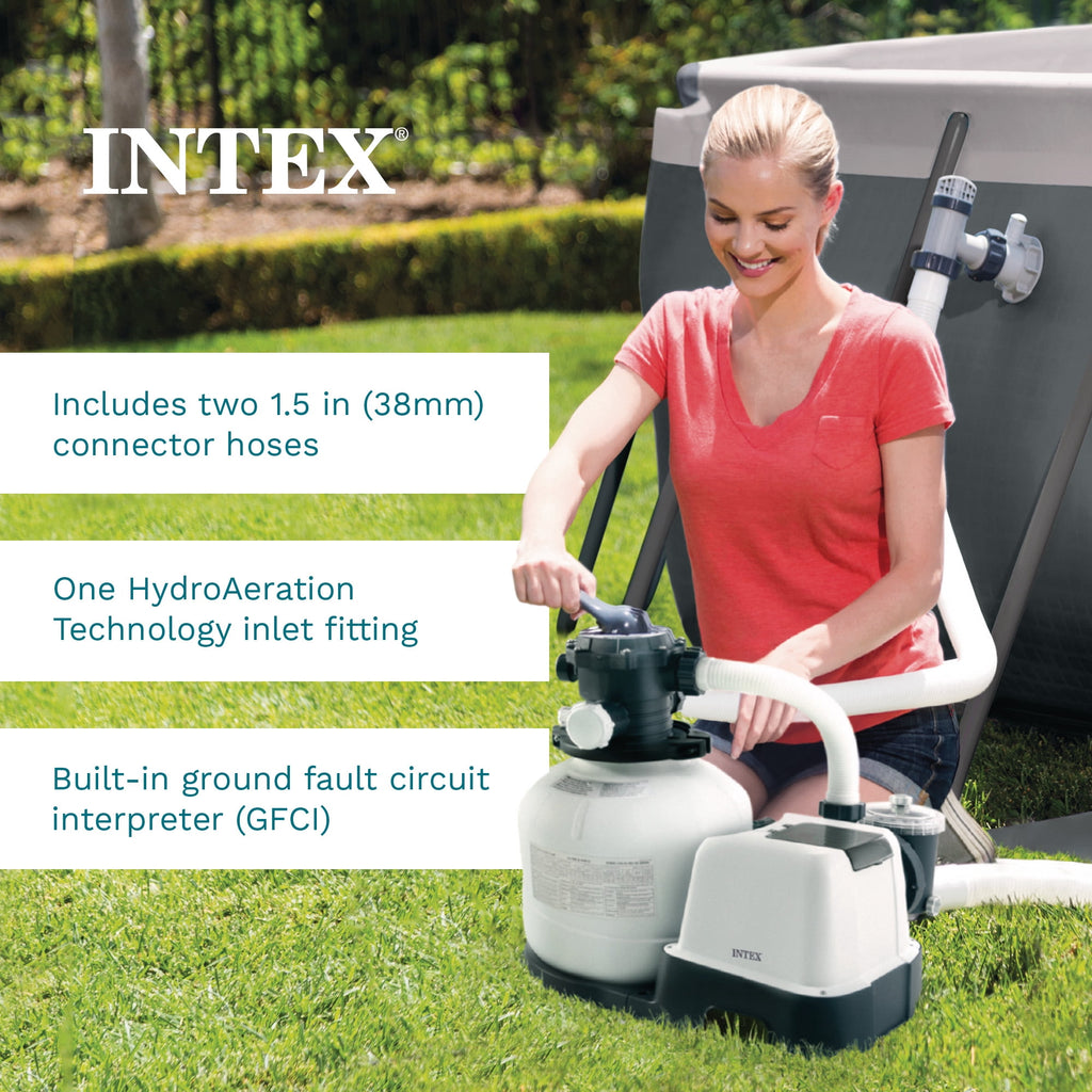 Intex10 inch Krystal Clear Sand Filter Pool Pump, 1500 Gph Motor 1200 GPH System Flow Rate with GFCI, 110-120 V
