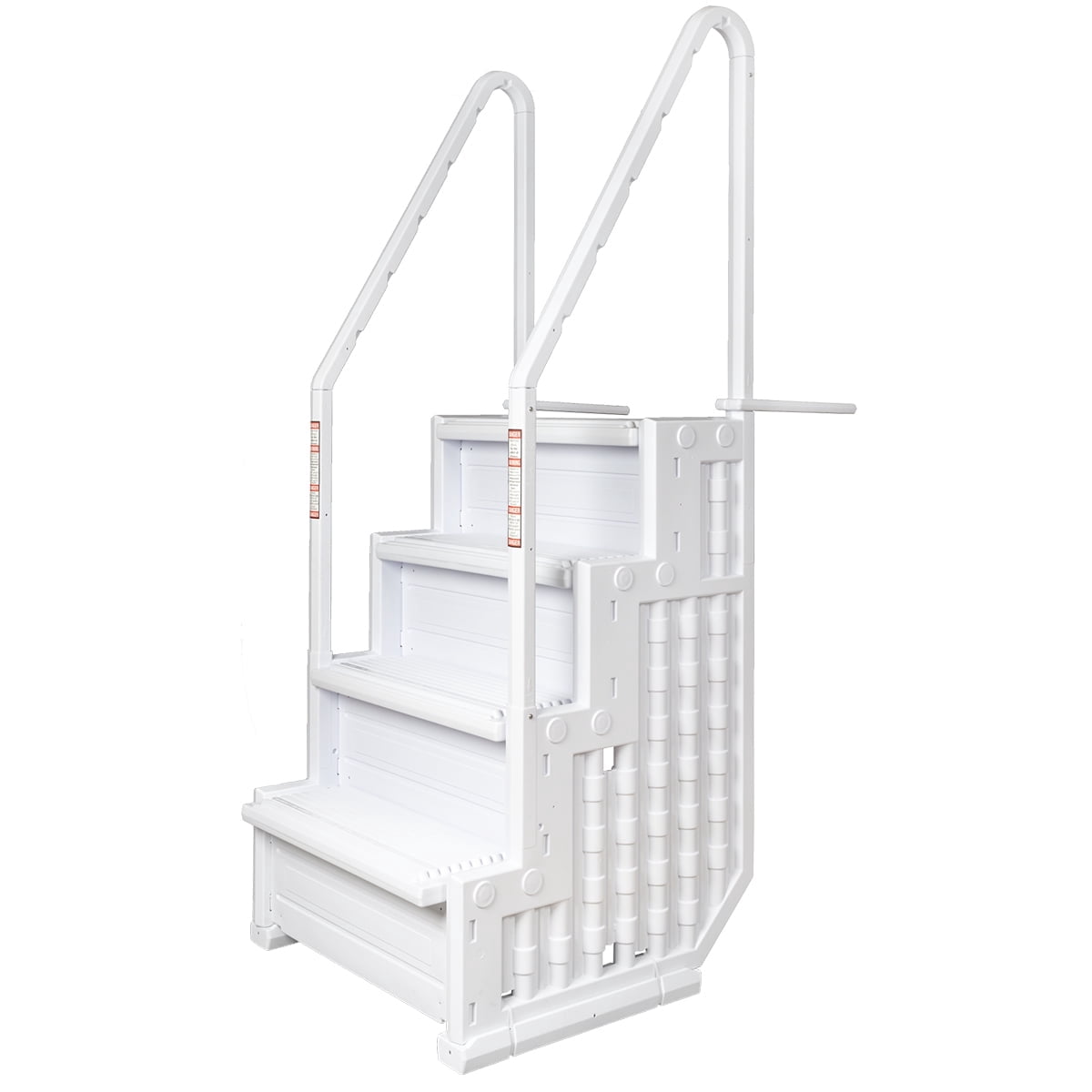 Aqua Select White Anti-Slip Pool Steps with White Steps and White Outside Flip-up Safety Ladder, 48-54H