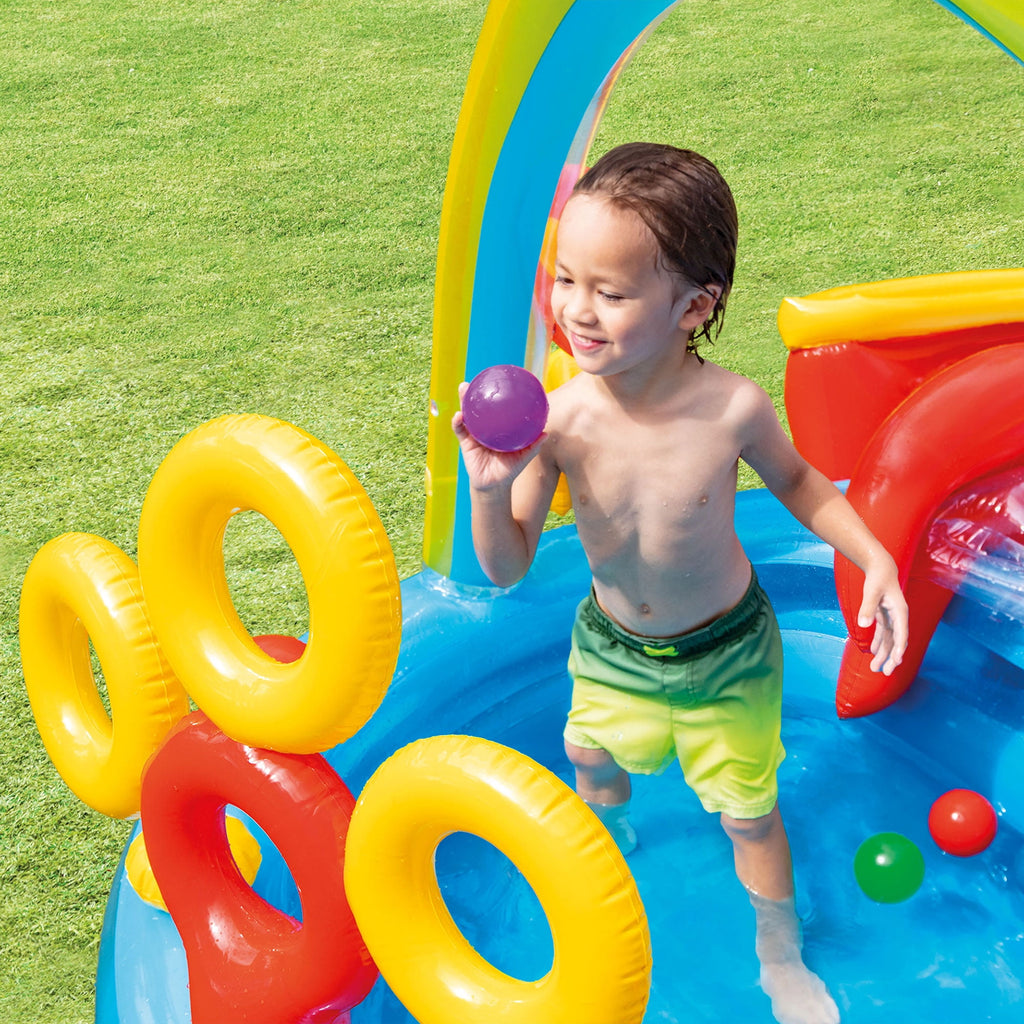 Intex 9.75 x 6.3 Ft Rainbow Slide Inflatable Pool Water Slide Ring Center