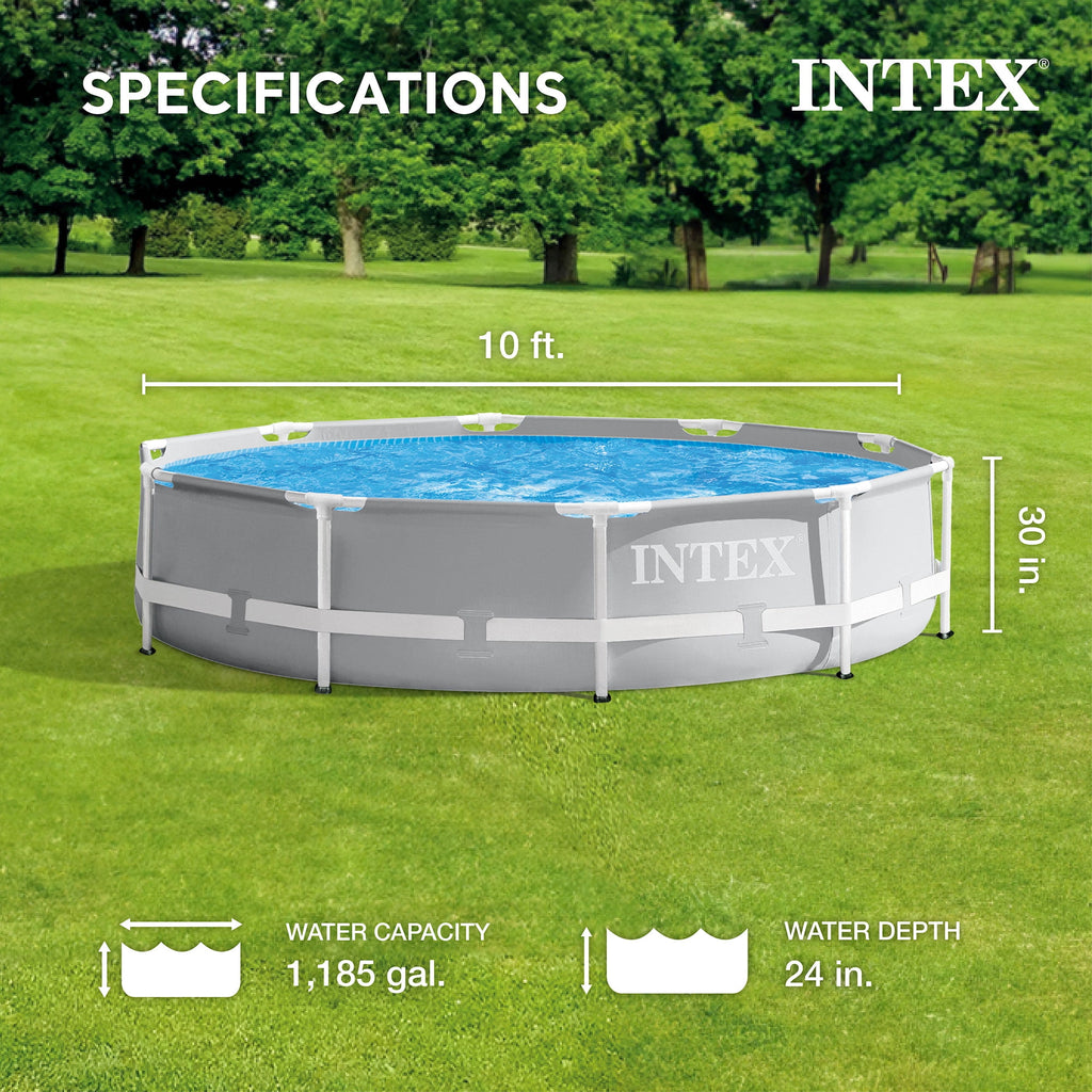 INTEX Round Prism Frame 10ft x 30in Above Ground Swimming Pool Set, Gray