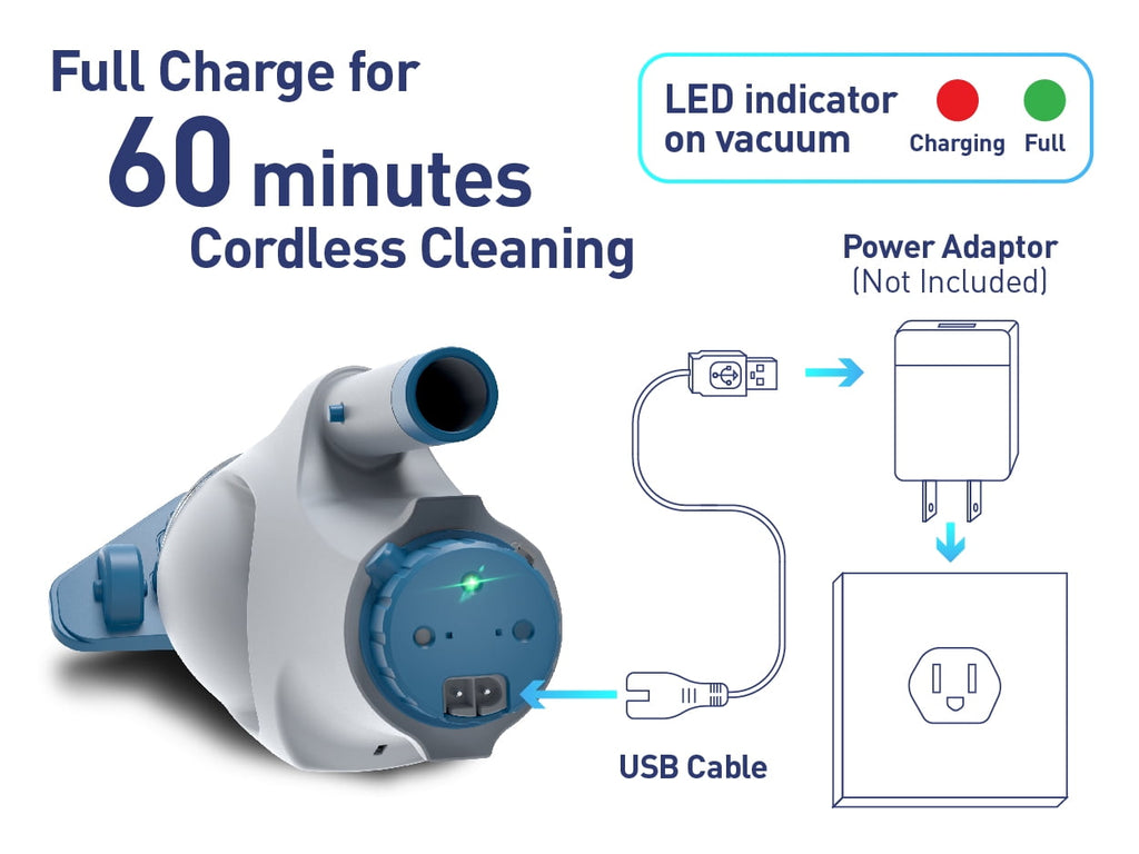 Kokido Rechargeable Handheld Pool Vacuum XTROVAC 110 Cordless with Adjustable Pole and 2 Brush Vac Heads for Above-Ground Pools,  Spot Clean Inground Pools