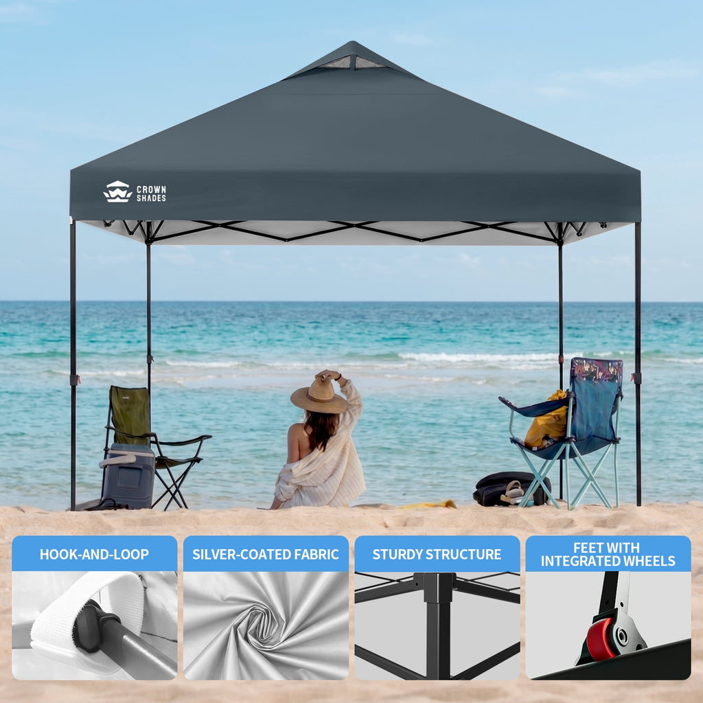 CROWN SHADES 10x10 Pop Up Canopy Patented Center Lock One Push Instant Outdoor Canopy Tent Grey