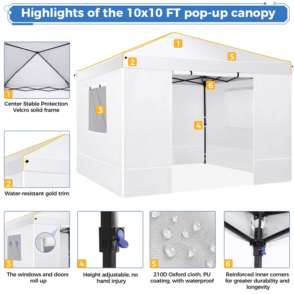 HOTEEL Pop up Canopy Tent 10x10 Commercial Instant Canopy with 4 Sidewalls & Carry Bag,Portable Tent for Parties Beach Camping Party Event Shelter Sun Shade,Dark Blue