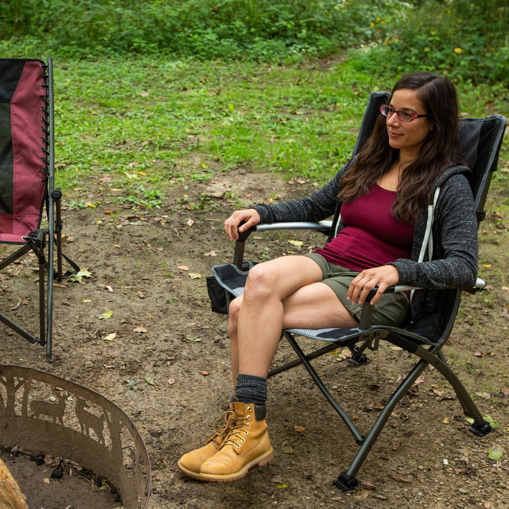 Ozark Trail High Back Camping Chair, Pink with Cupholder, Pocket, and Headrest, Adult