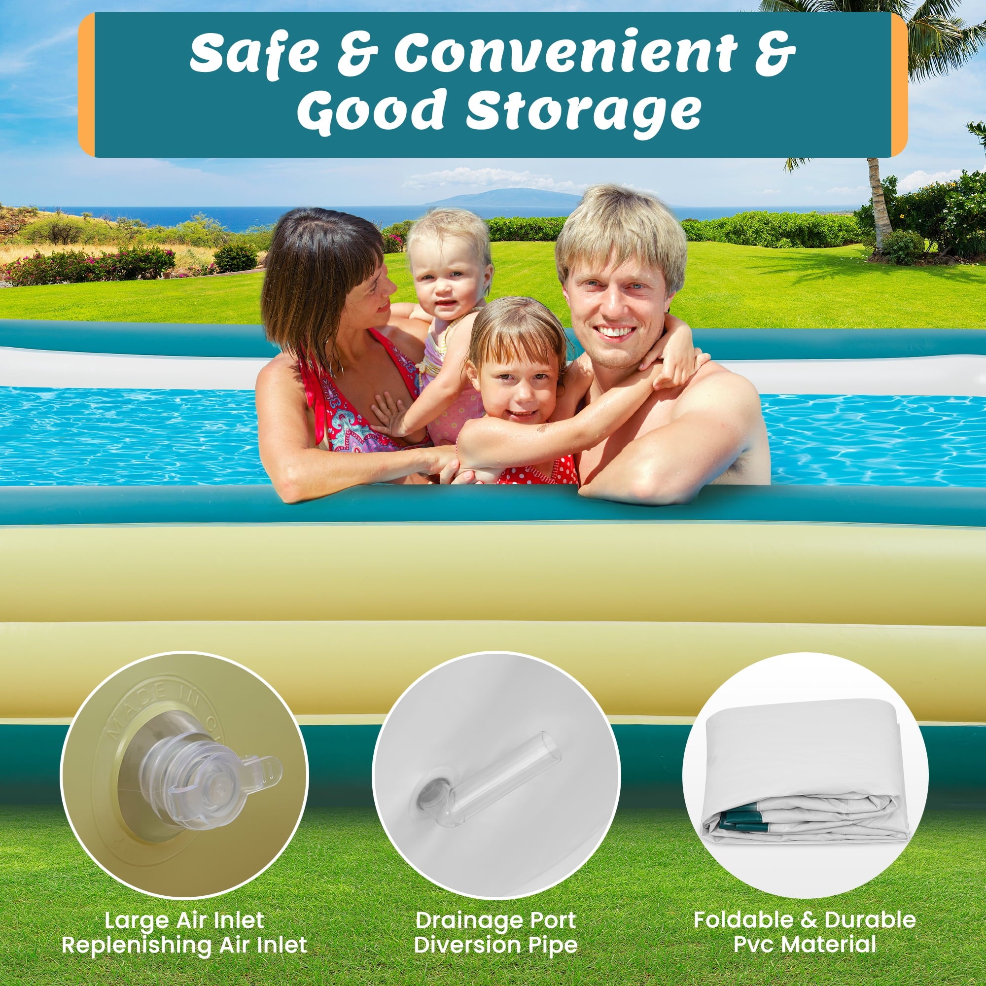 Naipo Inflatable Swimming Pool 120x72x22 Blow up Pool , Full-Sized Above Ground Family Pool, Summer Water Party, Backyard, Outdoor Beach Garden Lawn , Yellow