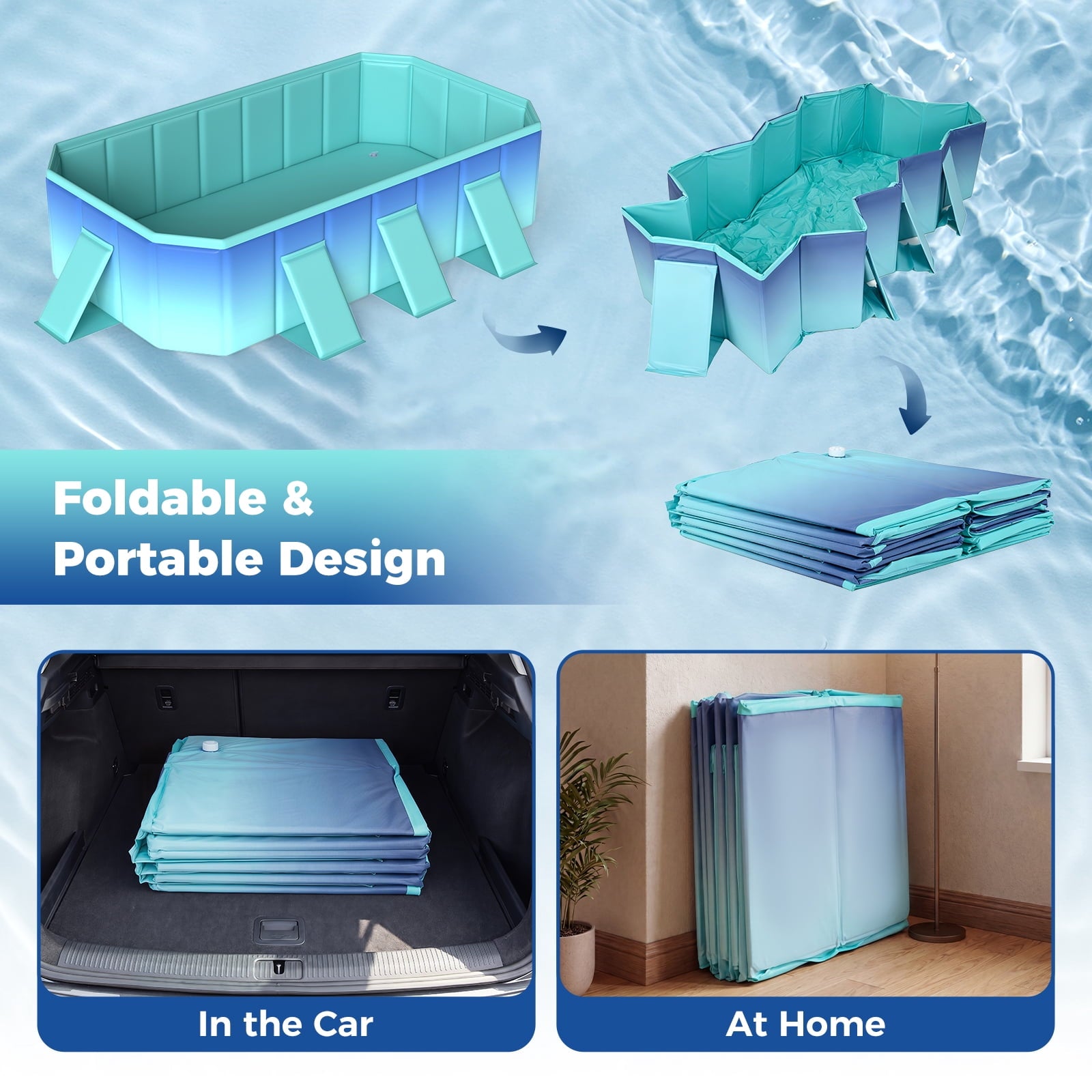 Costway Non-Inflatable Folding Kiddie Outdoor Swimming Pool,Portable Around Ground Pool Gradient + Green