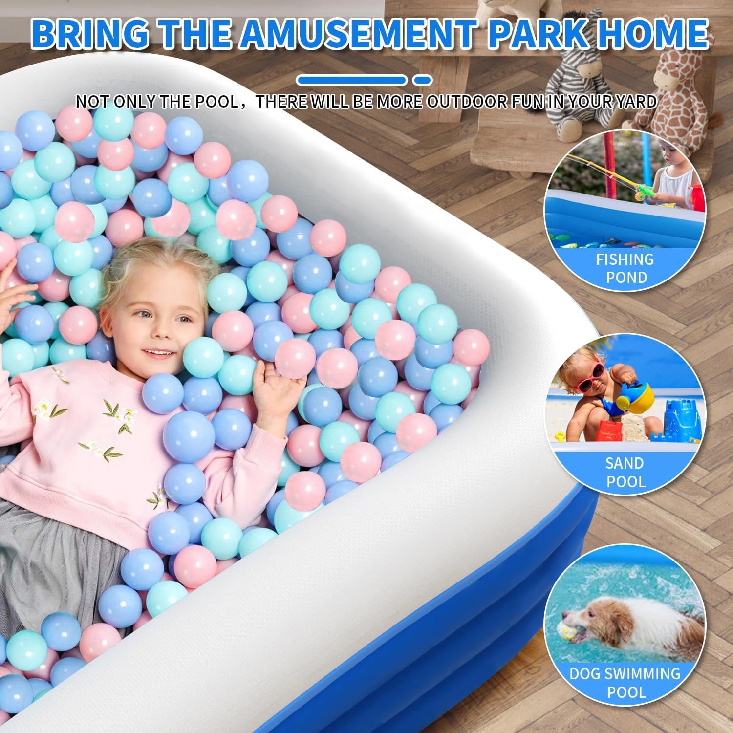 Cowin Inflatable Swimming Pool for Kids Adults, 120 x 72 x 22 Blow up Pool, Family Inflatable Swimming Pools for Backyard, Blue