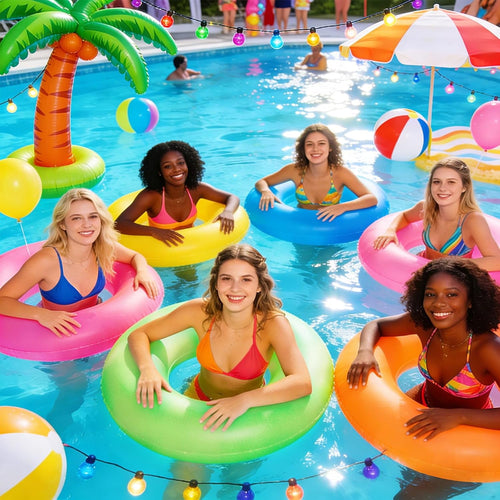 8 Pcs Inflatable Pool Float for Adults 36 Inch Clear Swim Rings Bulk Neon Swimming Pool Tubes Floaties Toys for Beach Summer Bachelorette Party Decorations, 8 Colors