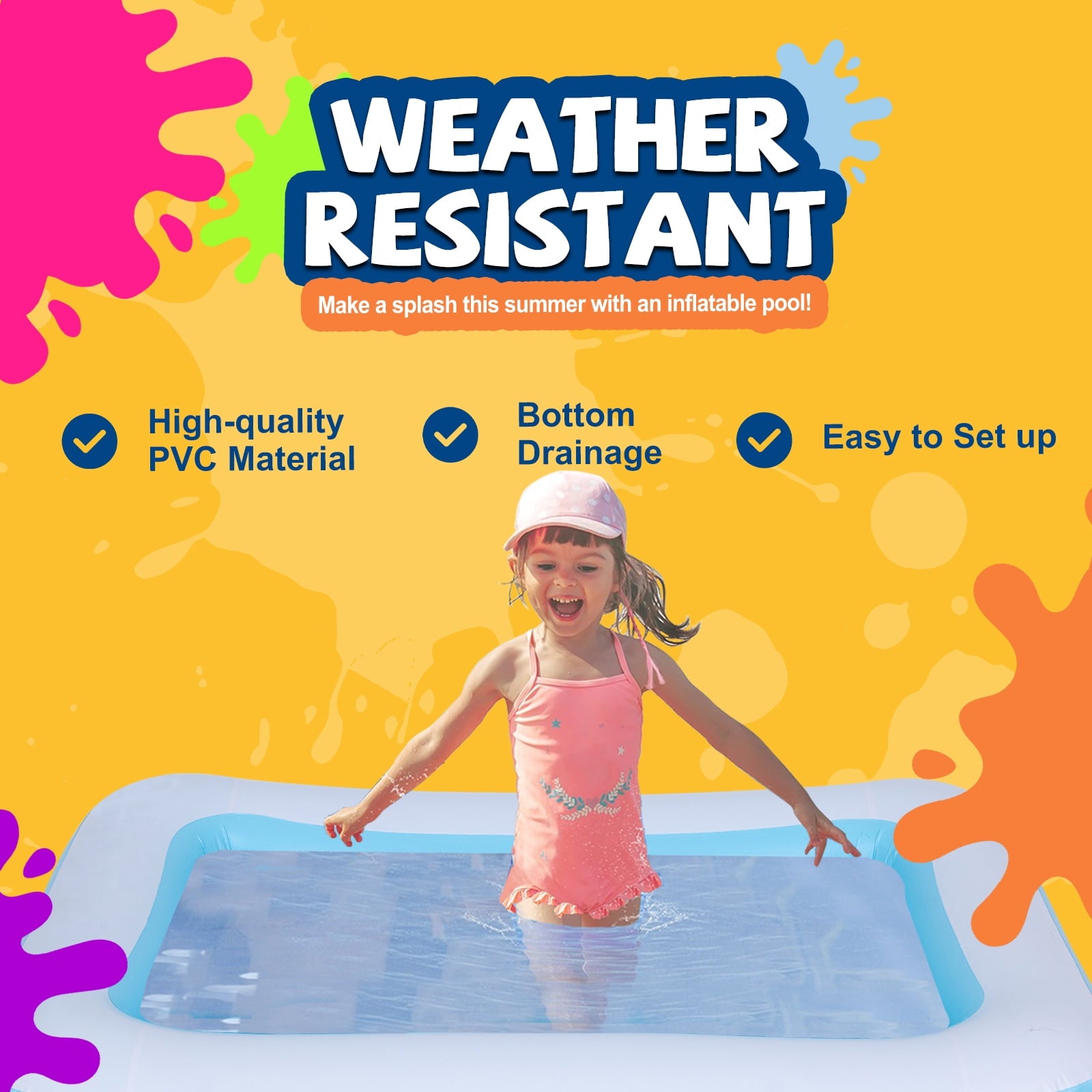 Honeydrill Inflatable Swimming Pools for Kids and Adults, 43 x 34.5 x 13 Blow Up Pool for Backyard, Blue