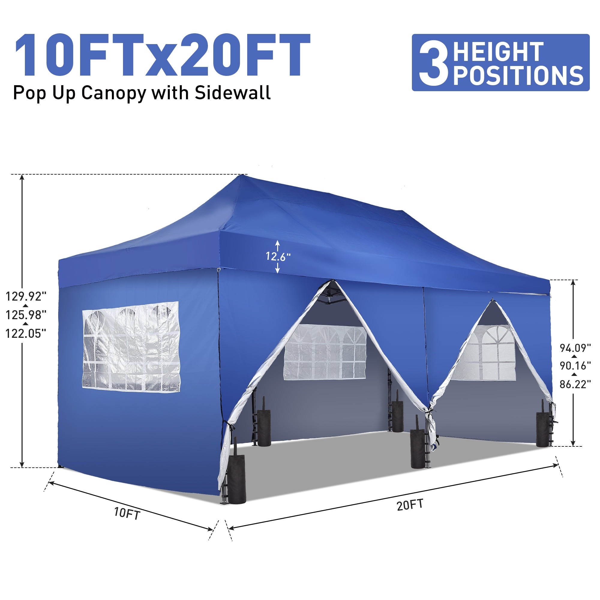 Ainfox 5-Piece Sidewalls for 10x20 Pop Up Canopy Tent, 420D Oxford PVC Waterproof Sun Shade Privacy Walls with Windows & Zippers, White