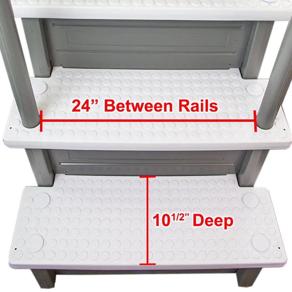 Aqua Select White Anti-Slip Pool Steps with White Steps and White Outside Flip-up Safety Ladder, 48-54H