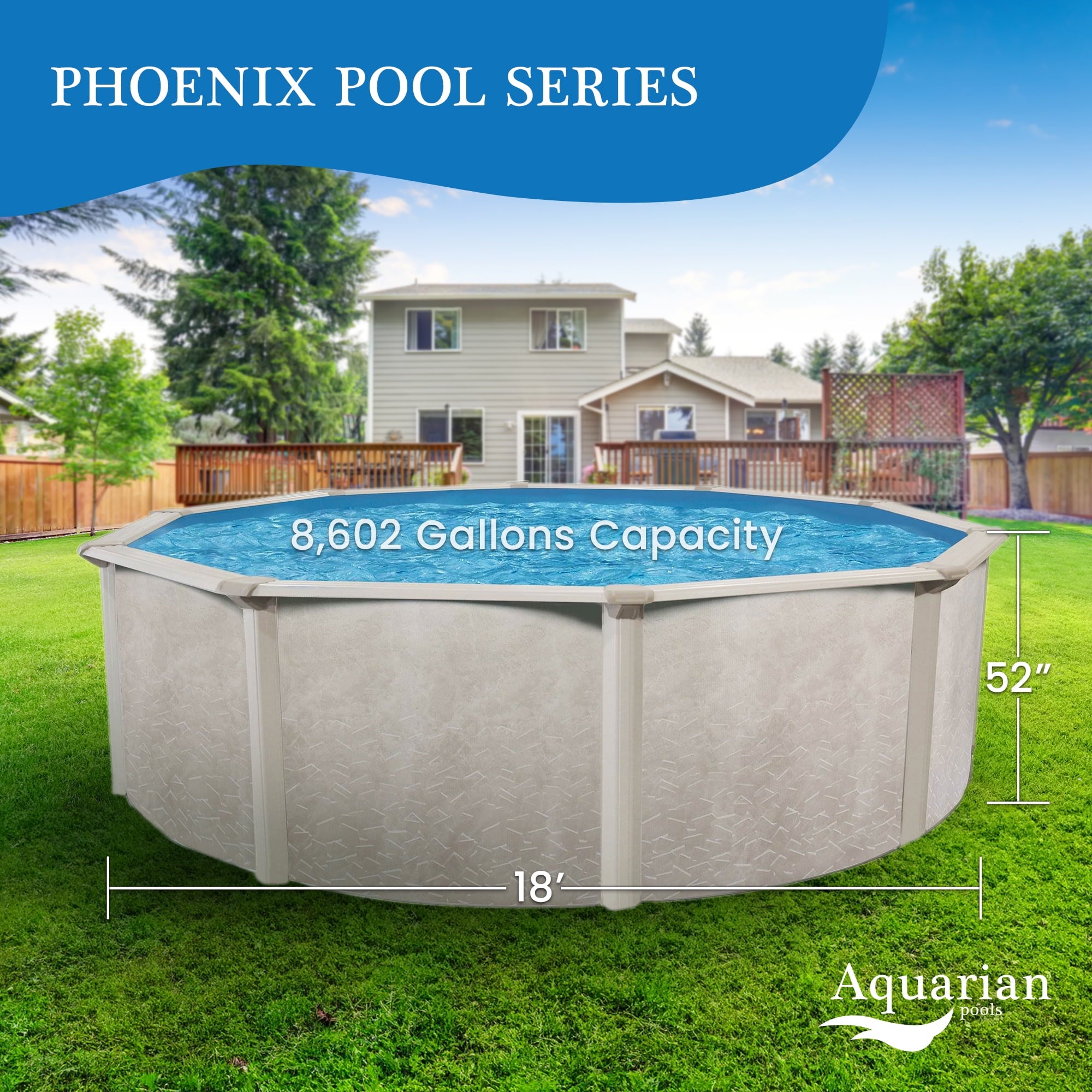 Aquarian Phoenix 18' x 52 Steel Frame DIY Family Above Ground Pool Kit