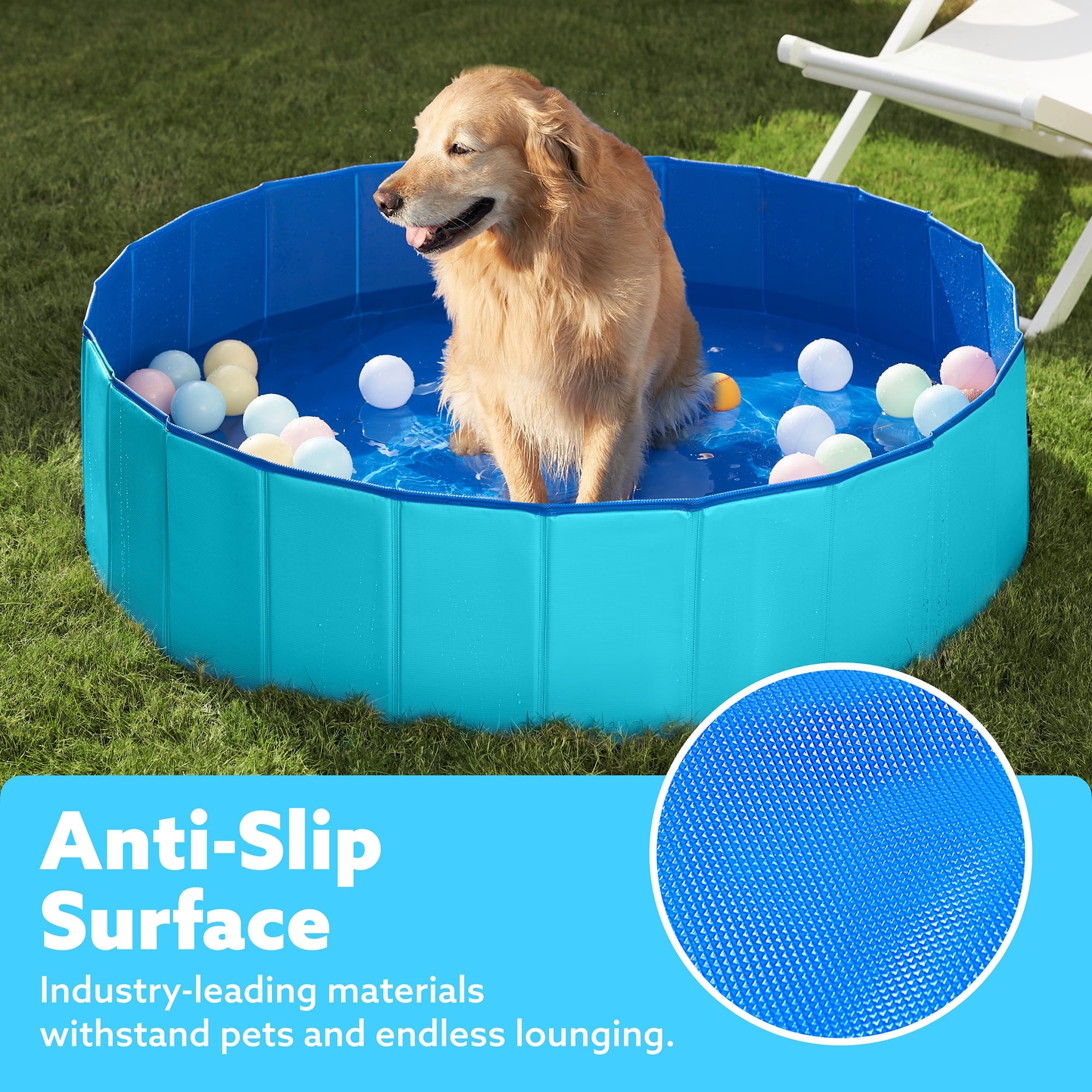 JOYFY Foldable Pool Plastic Kiddie Pool, Portable Doggie Swimming Pool for Dogs Cats and Kids(63 x 12, Blue)