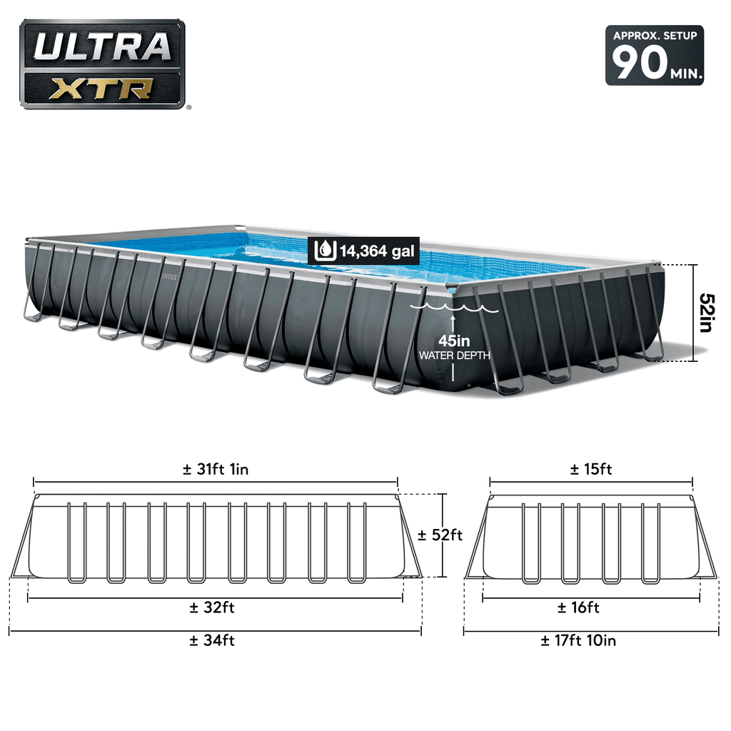 INTEX Ultra XTR 32ft x 16ft x 52in Above Ground Pool Set, Sand Filter Pump