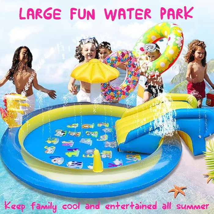 Teblint Inflatable Pool, 67'' x 41'' x 26'' Sprinkler Swimming Pool, Spray Kiddie Pool, Play Center Water Toys for Backyard Lawn, Above Ground, Outdoor