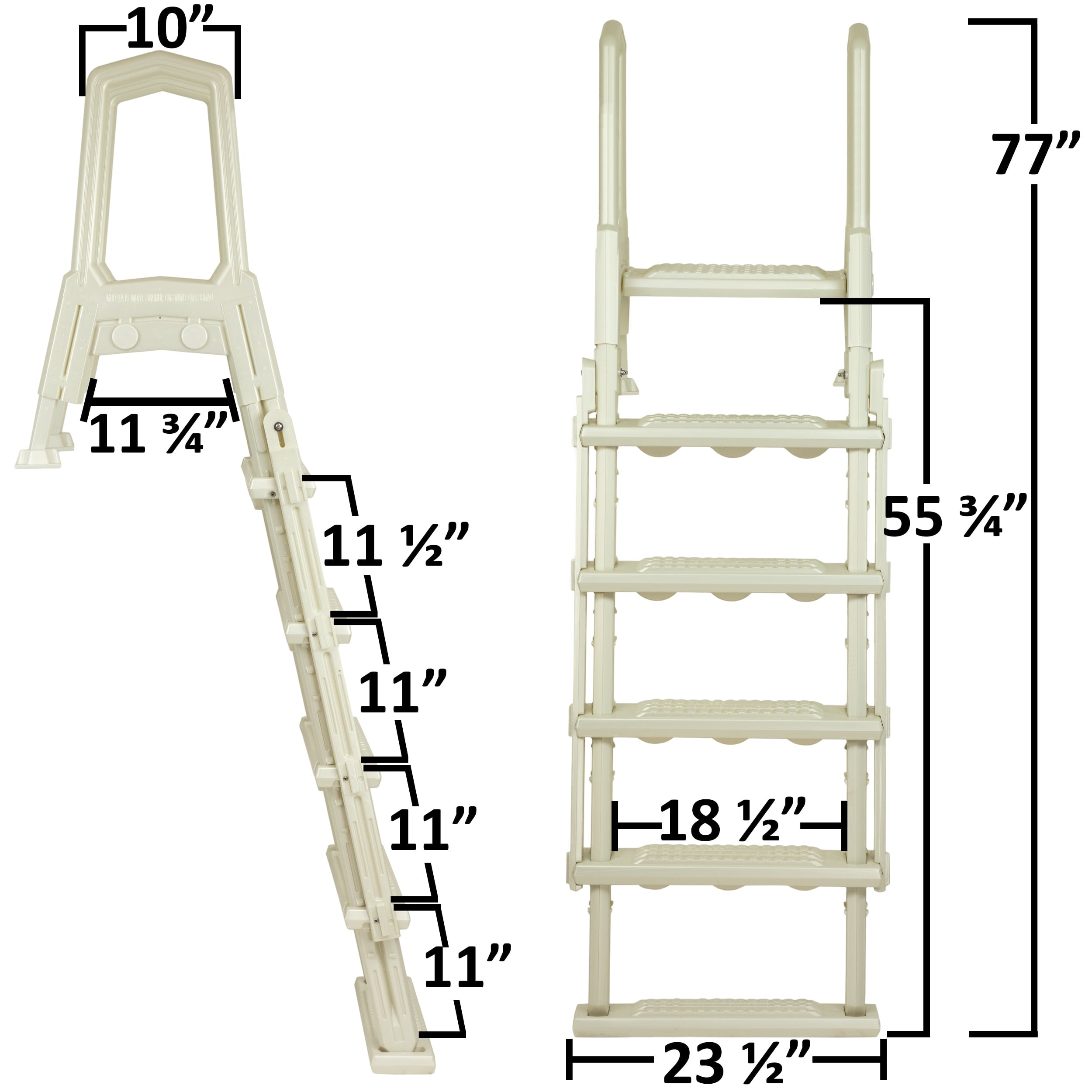 Aqua Select White Anti-Slip Pool Steps with White Steps and White Outside Flip-up Safety Ladder, 48-54H