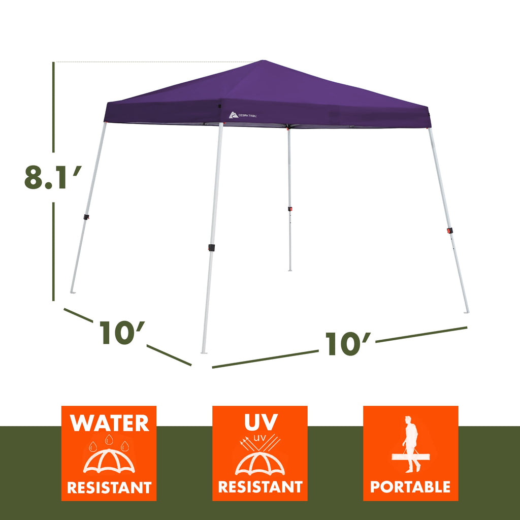 Ozark Trail 10' x 10' Instant Slant Leg Pop-up Outdoor Canopy, Blue