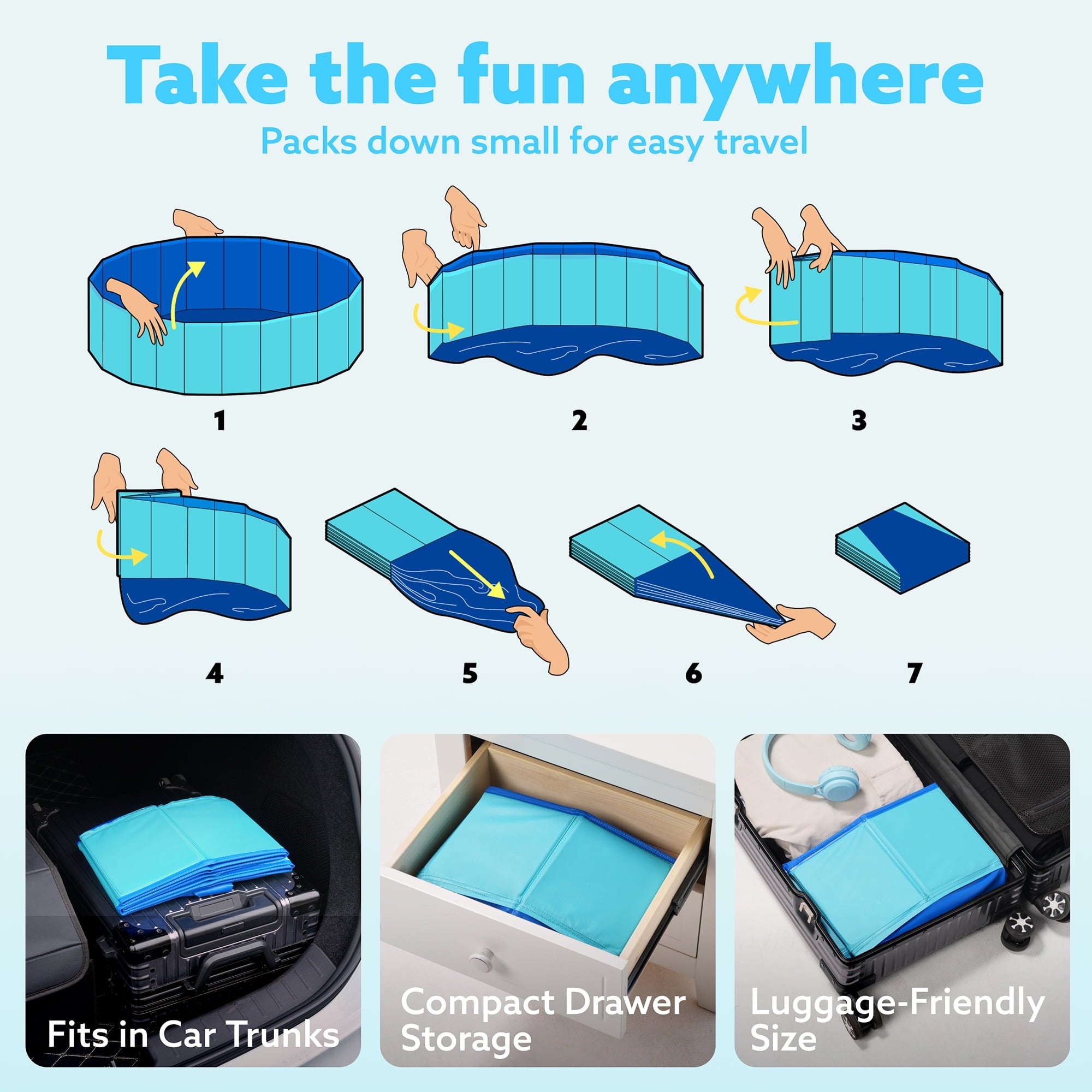 JOYFY Foldable Pool Plastic Kiddie Pool, Portable Doggie Swimming Pool for Dogs Cats and Kids(63 x 12, Blue)