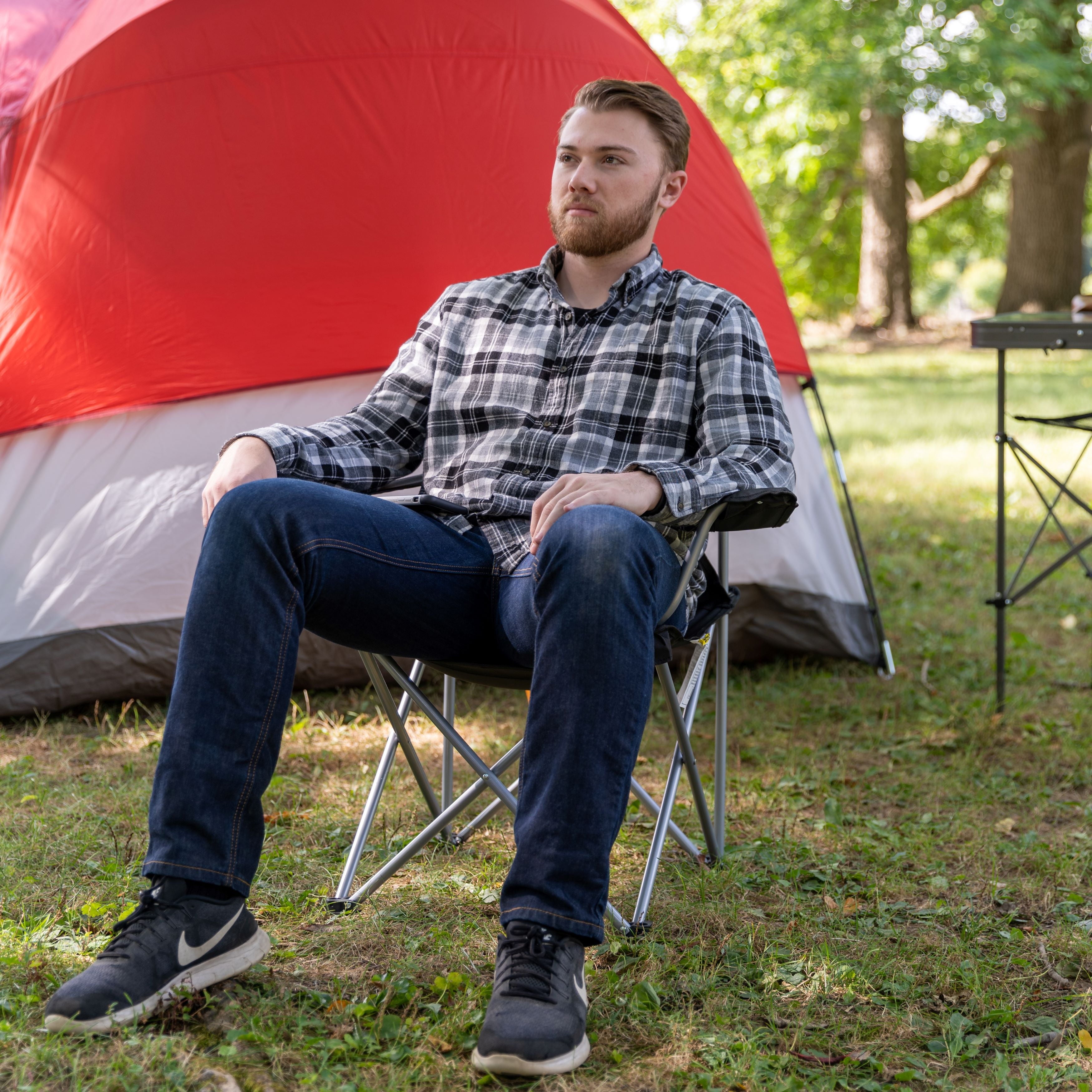 Ozark Trail Quad Folding Camp Chair with Cup Holder, Black
