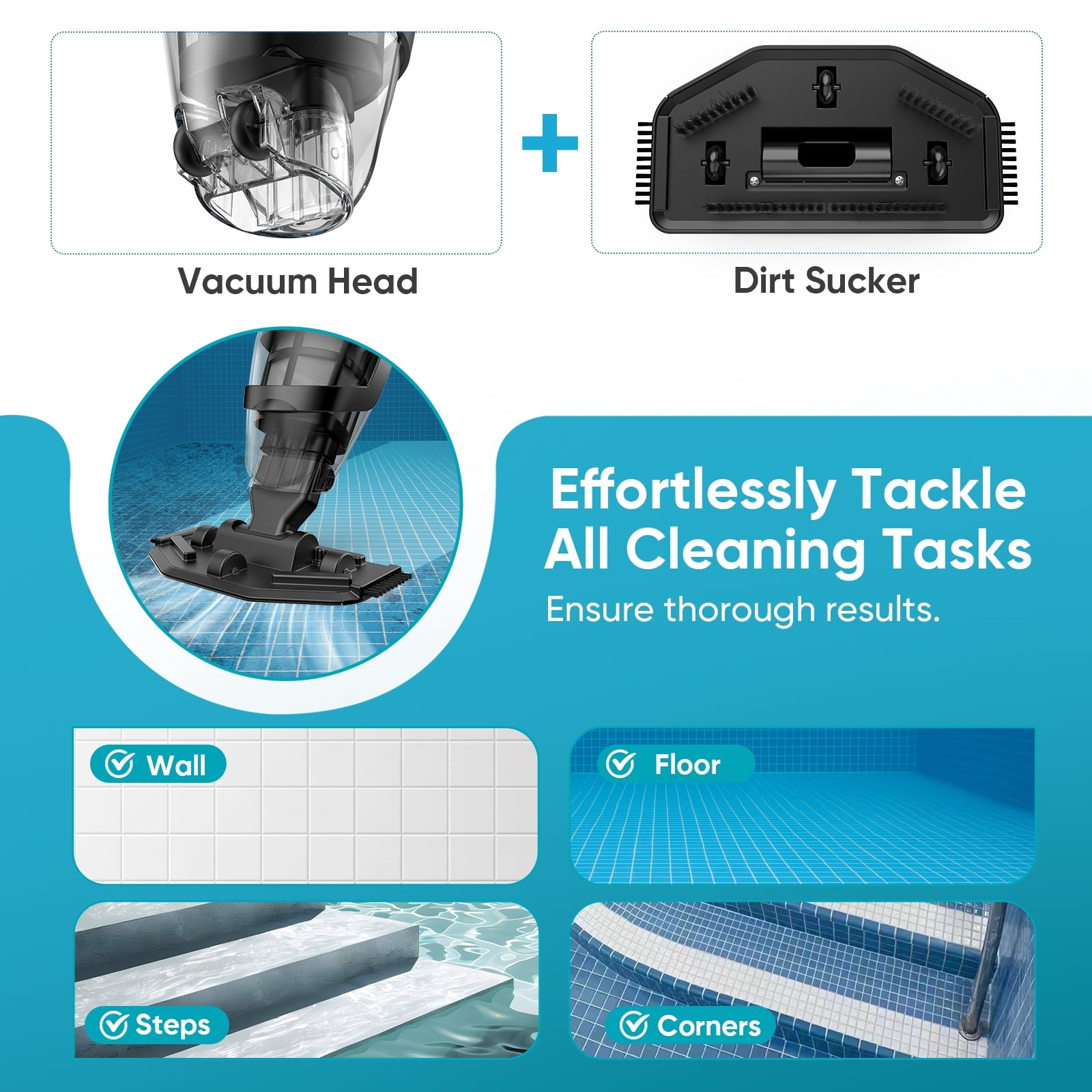 Efurden Cordless Pool Vacuum, Handheld Pool Vacuum with Running Time up to 60-Minutes for Above Ground Pools, Spas and Hot Tubs, Yellow