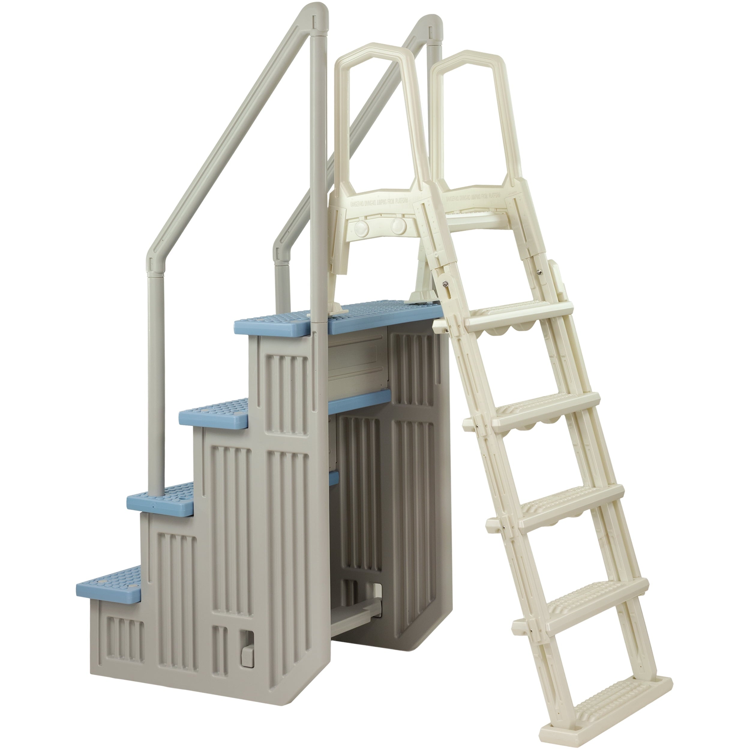 Aqua Select White Anti-Slip Pool Steps with White Steps and White Outside Flip-up Safety Ladder, 48-54H