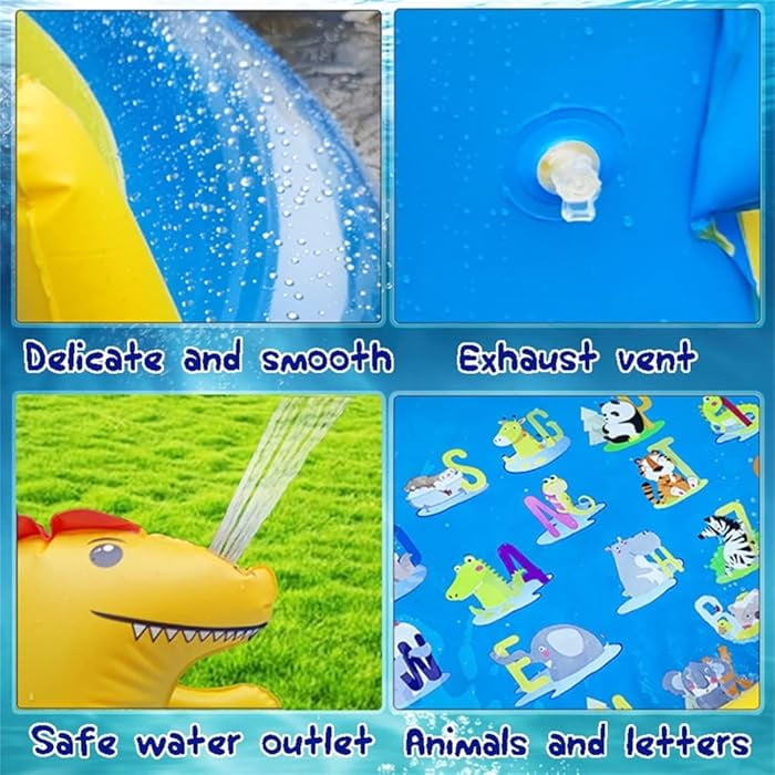 Teblint Inflatable Pool, 67'' x 41'' x 26'' Sprinkler Swimming Pool, Spray Kiddie Pool, Play Center Water Toys for Backyard Lawn, Above Ground, Outdoor