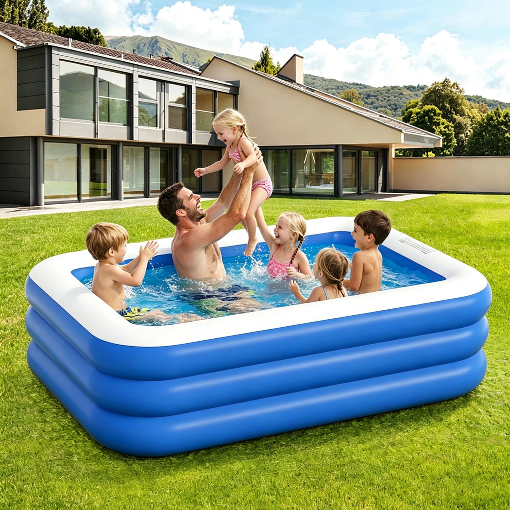 GVDV Blow Up Pool, Thickened Inflatable Pool for Kids, Adults, Family, 9.83 x 5.97 x 1.67 ft, Full-Sized Inflatable Kiddie Pools, Swimming Pool, Rectangle
