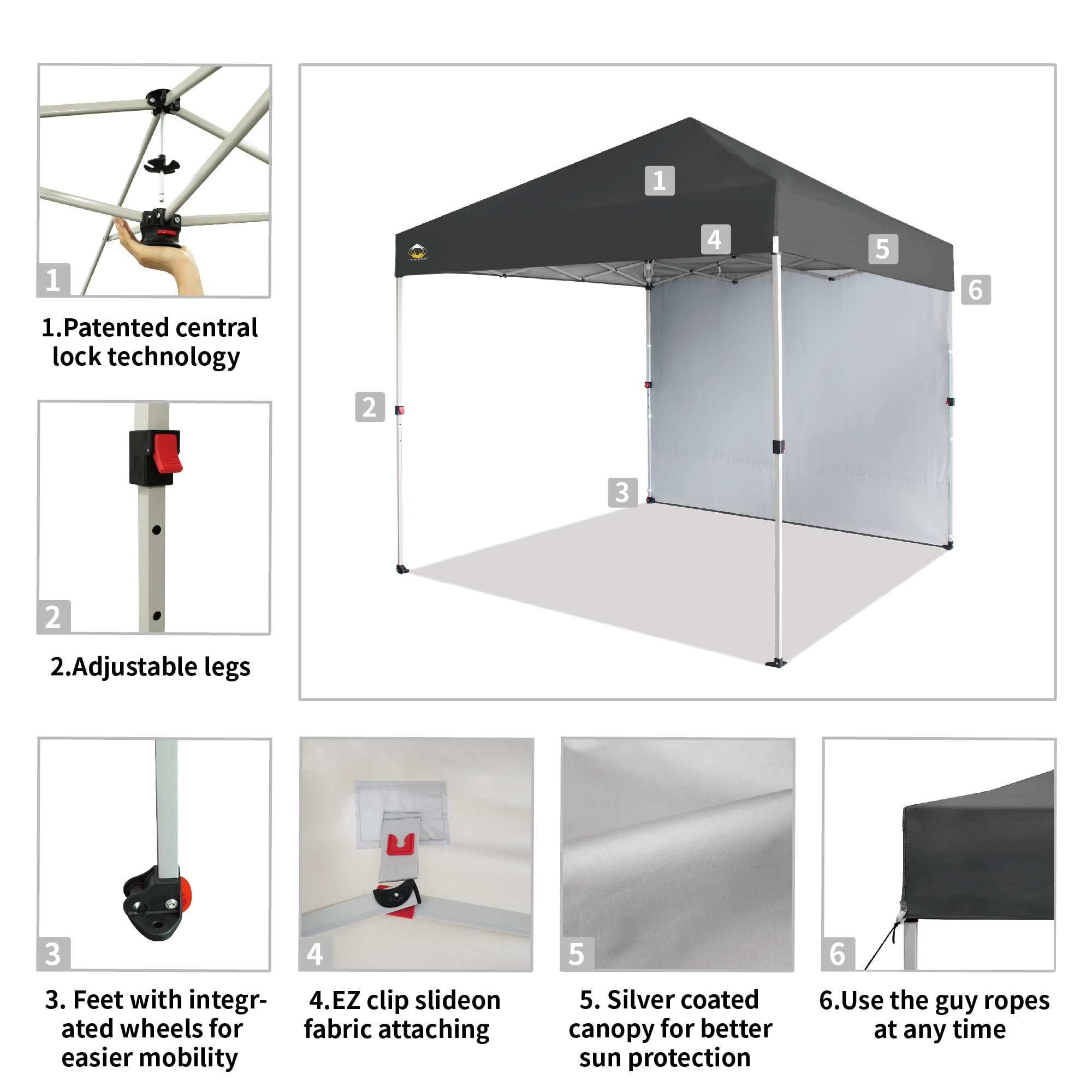 CROWN SHADES 10'x10' Instant Canopy Tent with 1 Sidewall with One Push Setup Sun Shelter for Events Parties Sky Blue
